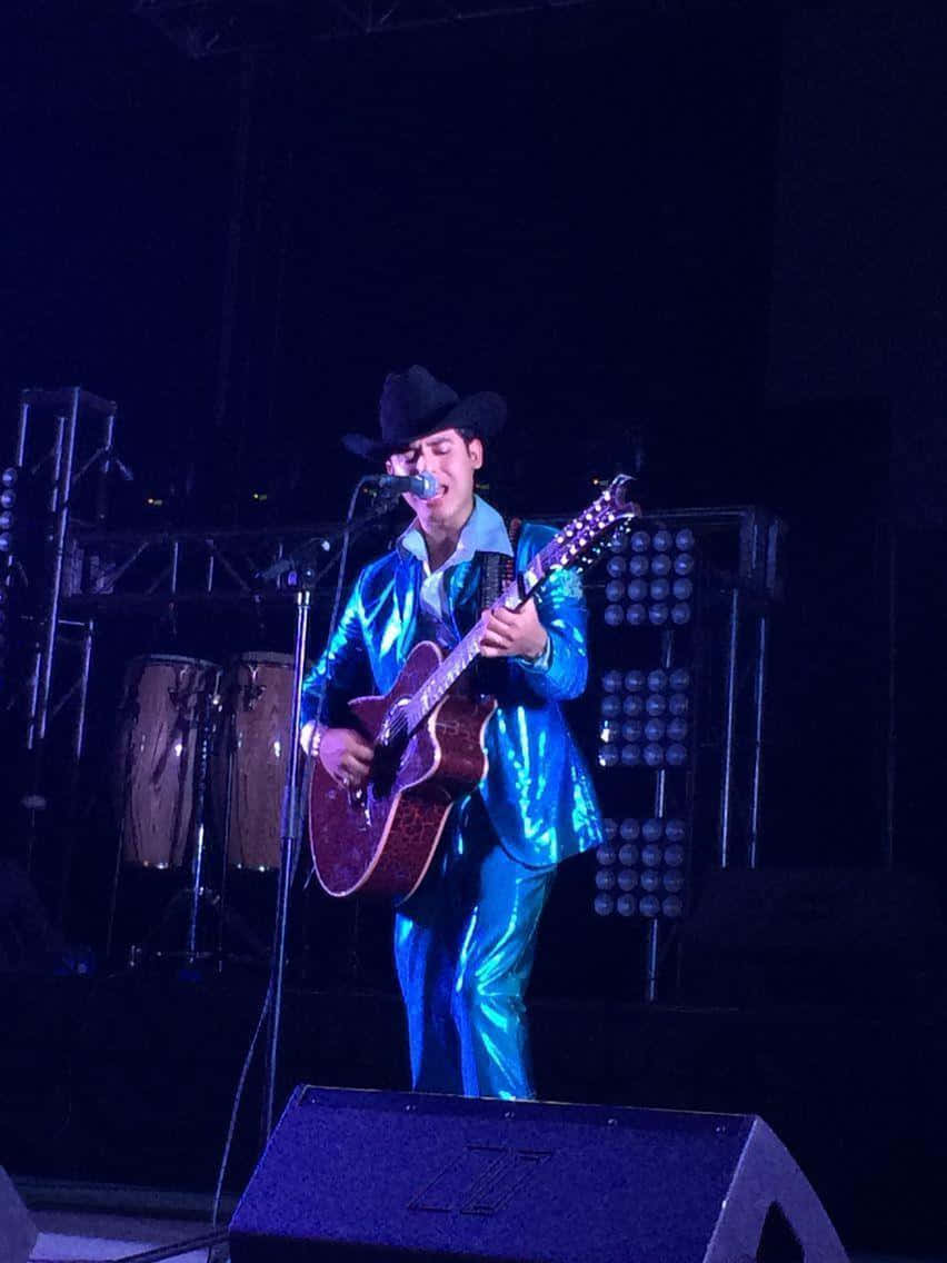 Ariel Camacho, shiny blue suit, cowboy hat, SD Phone Wallpaper