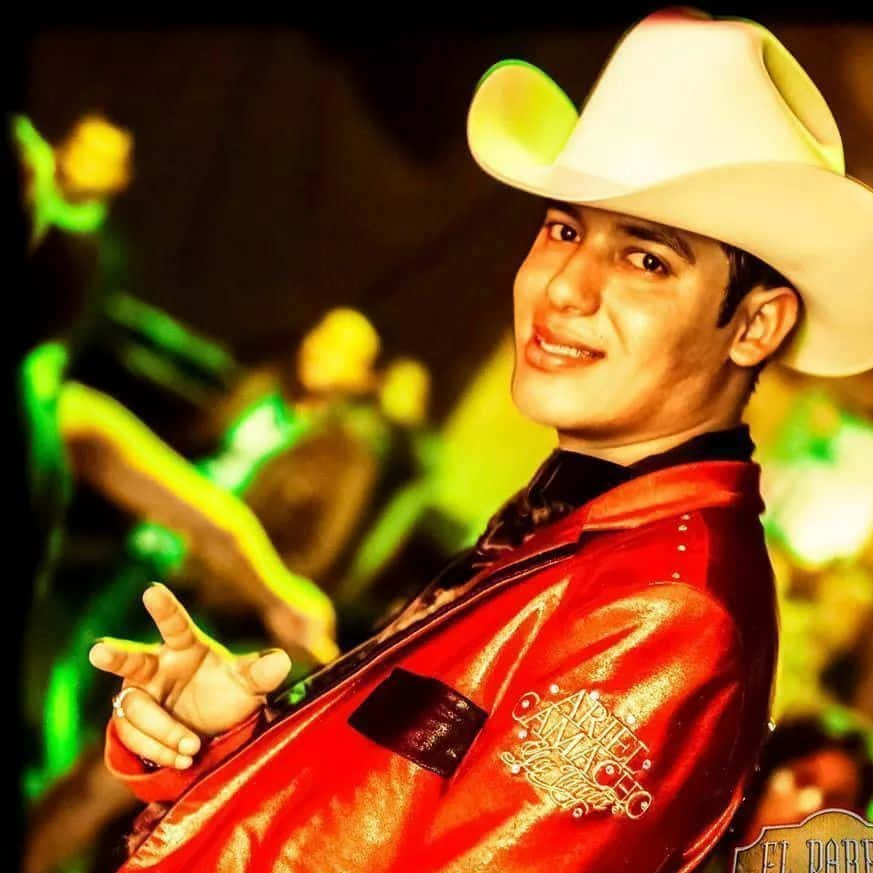 Ariel Camacho, white cowboy hat, shiny red jacket, SD Desktop Wallpaper