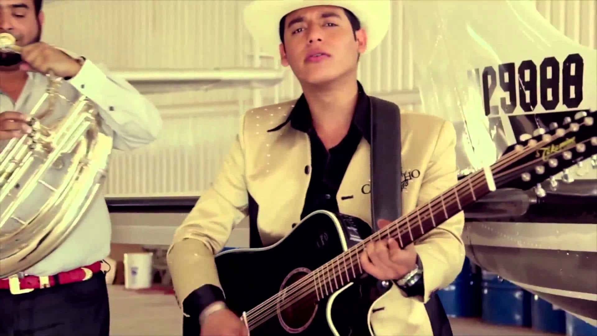 Ariel Camacho, white cowboy hat, gold jacket, Full HD Desktop Wallpaper