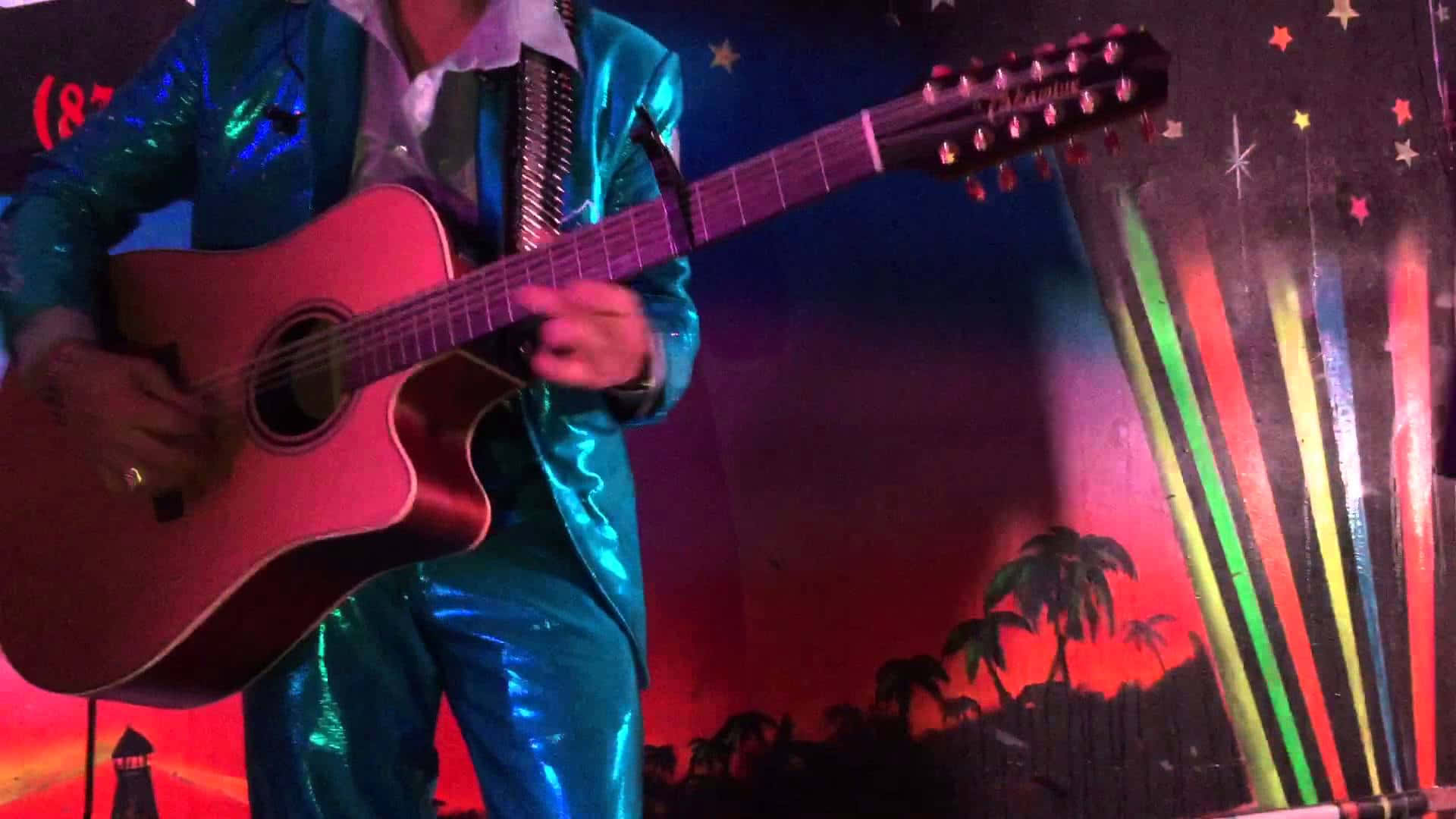 Ariel Camacho, teal suit, acoustic guitar, Full HD Desktop Wallpaper
