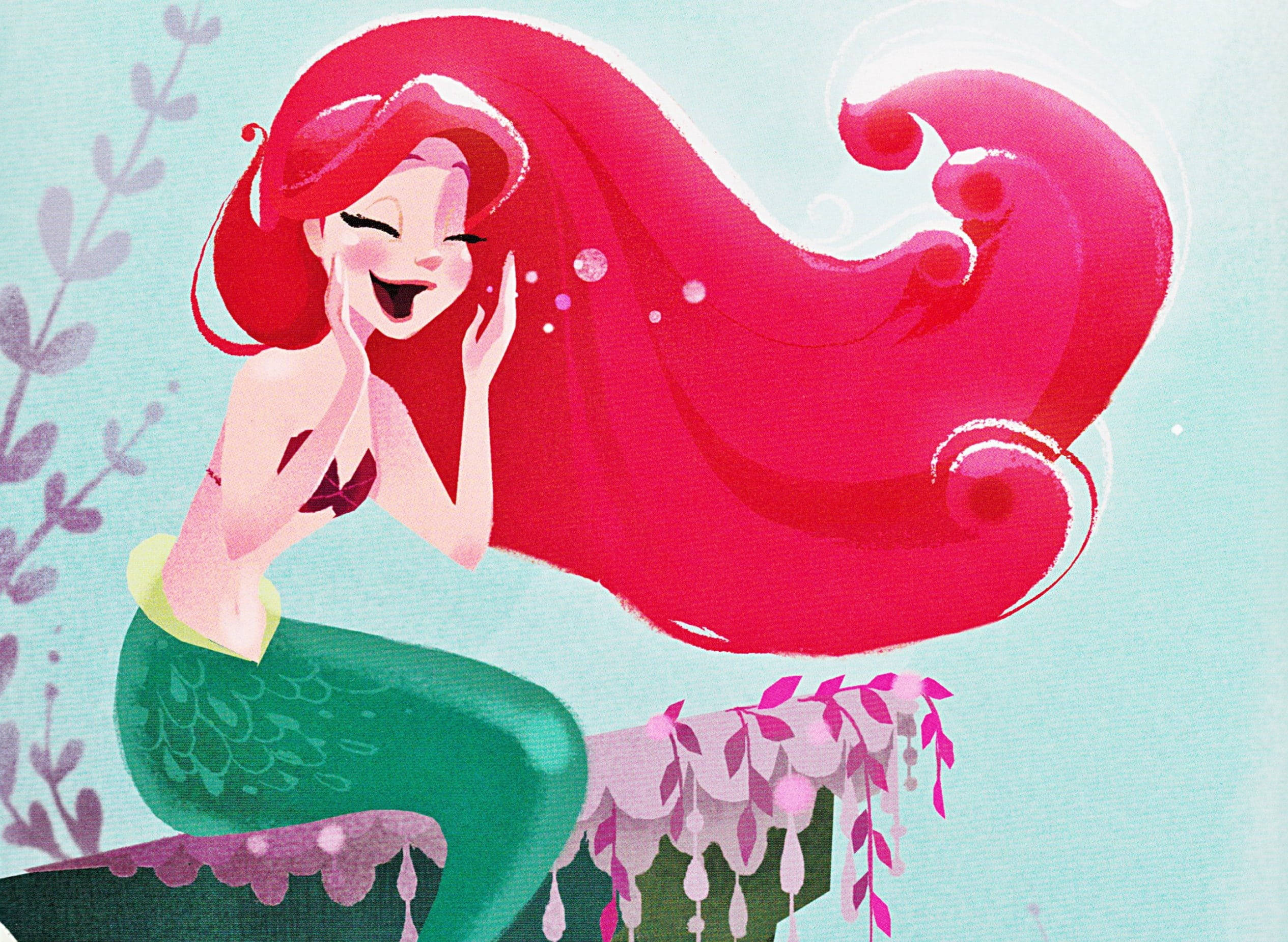 Ariel, red hair, coral ledge, Full HD Desktop Wallpaper
