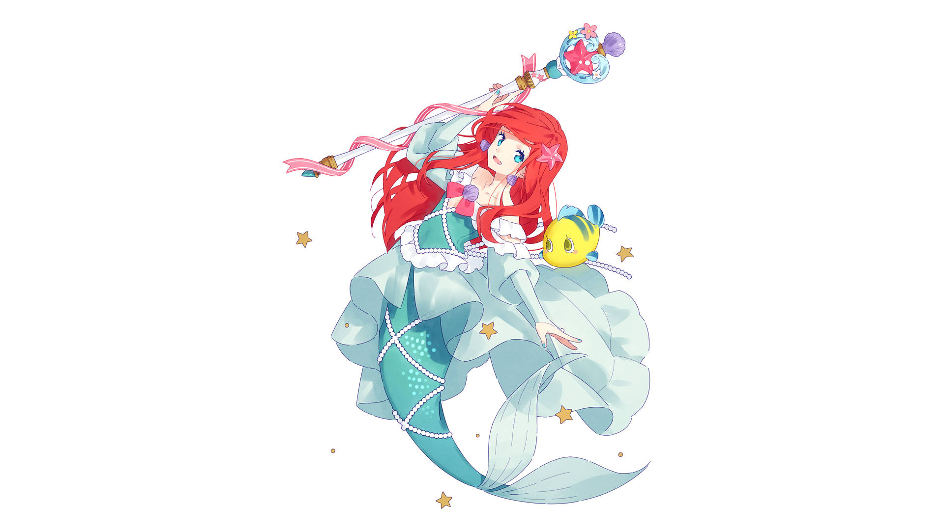 Ariel, anime mermaid, red hair, Full HD Desktop Wallpaper