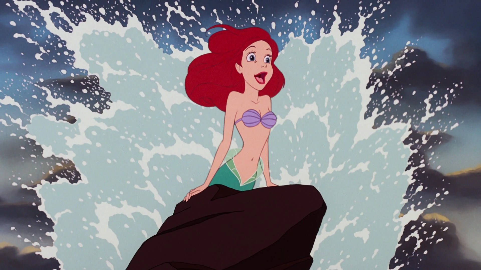 Ariel, red-haired mermaid, purple top, Full HD Desktop Wallpaper