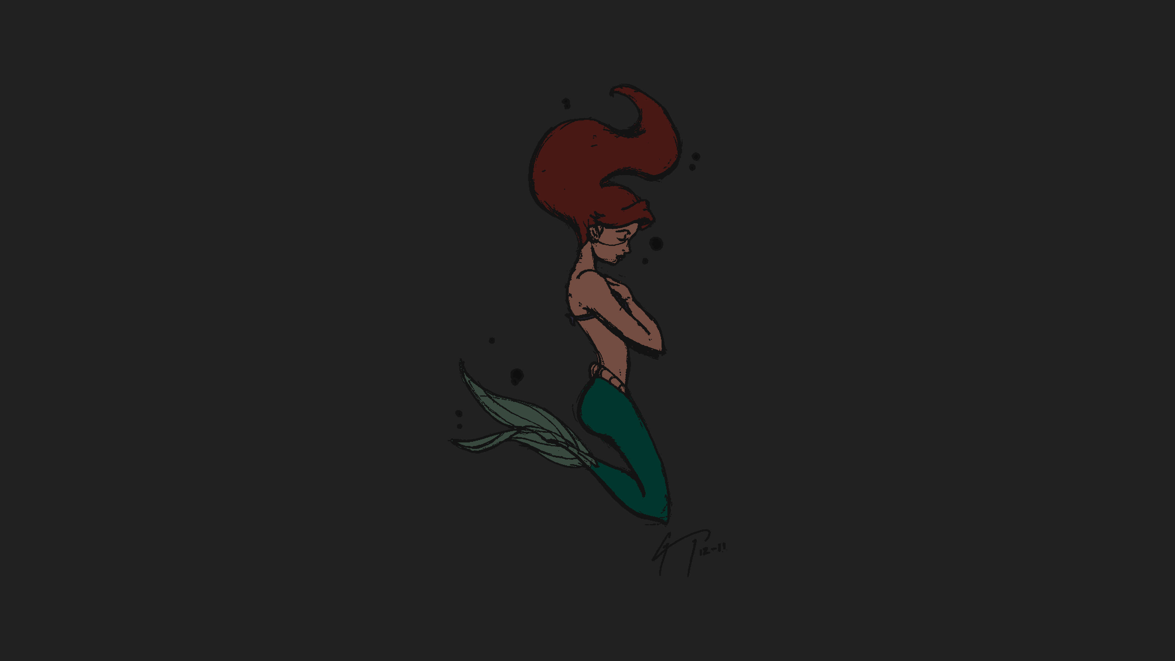 Ariel, red hair, green tail, 4K Desktop Wallpaper