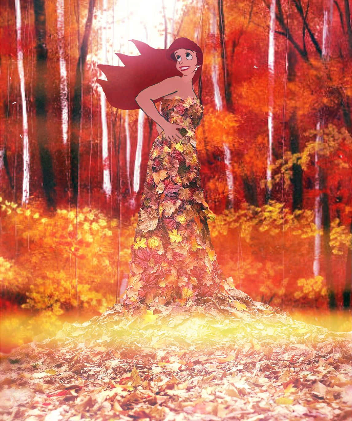 Ariel, autumn forest, fiery orange, HD Phone Wallpaper