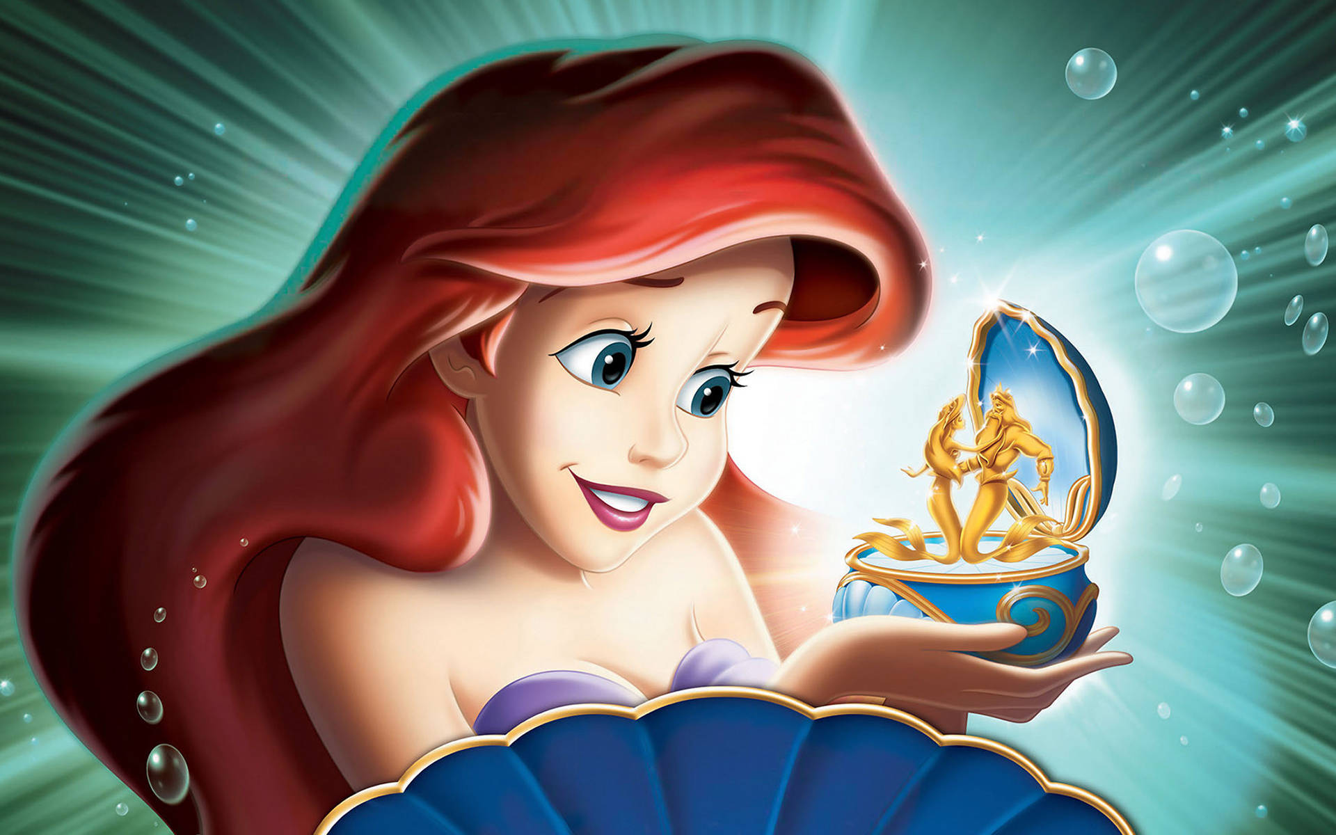Ariel, music box, glowing treasure chest, Full HD Desktop Wallpaper