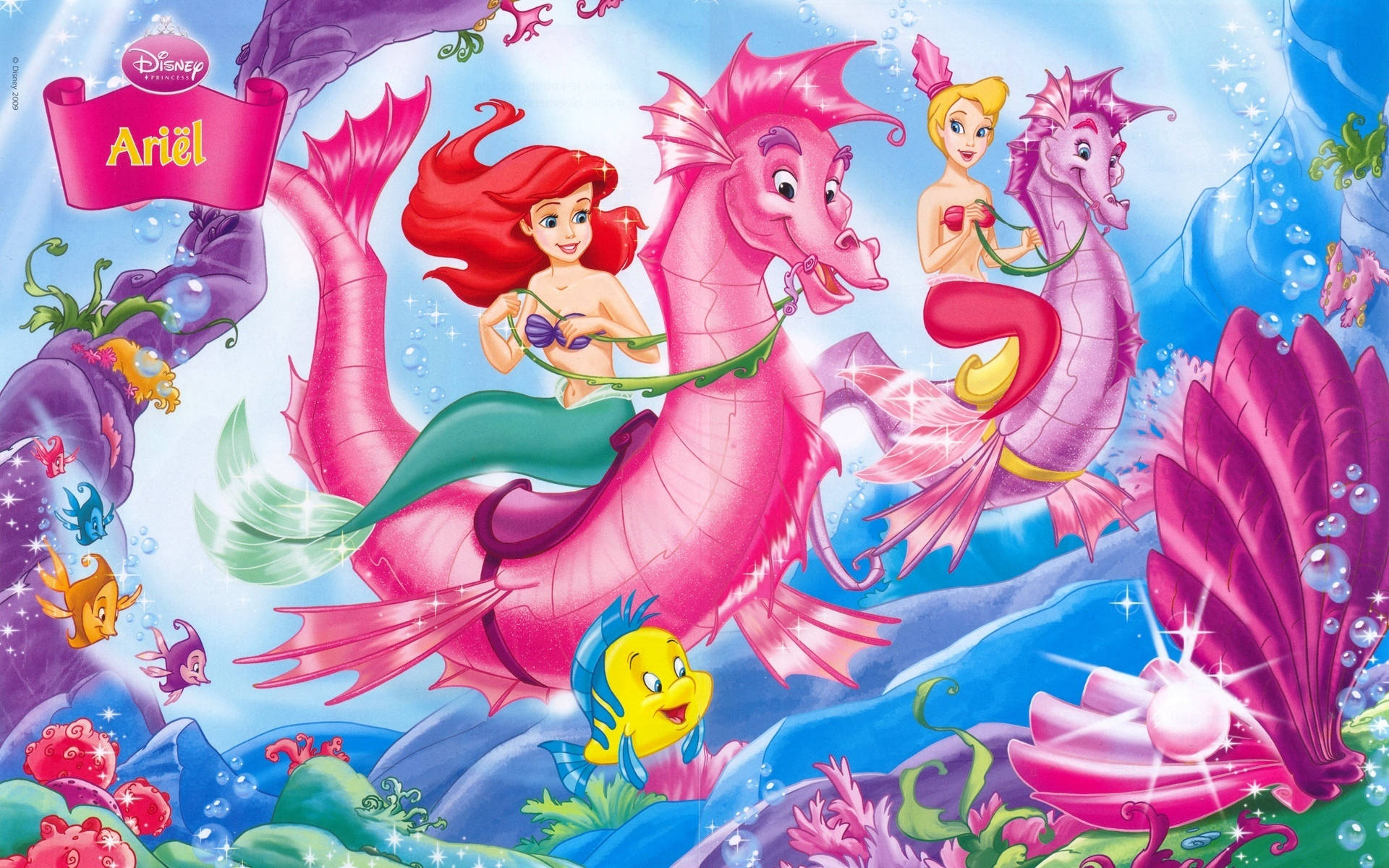 Ariel, sea horse, coral reef, Full HD Desktop Wallpaper