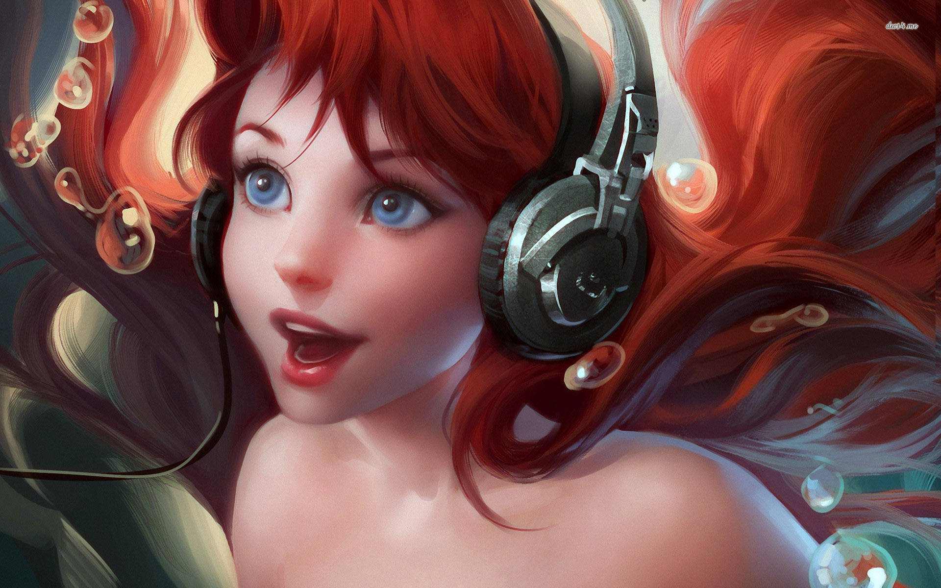 Ariel, red-haired mermaid, blue eyes, Full HD Desktop Wallpaper
