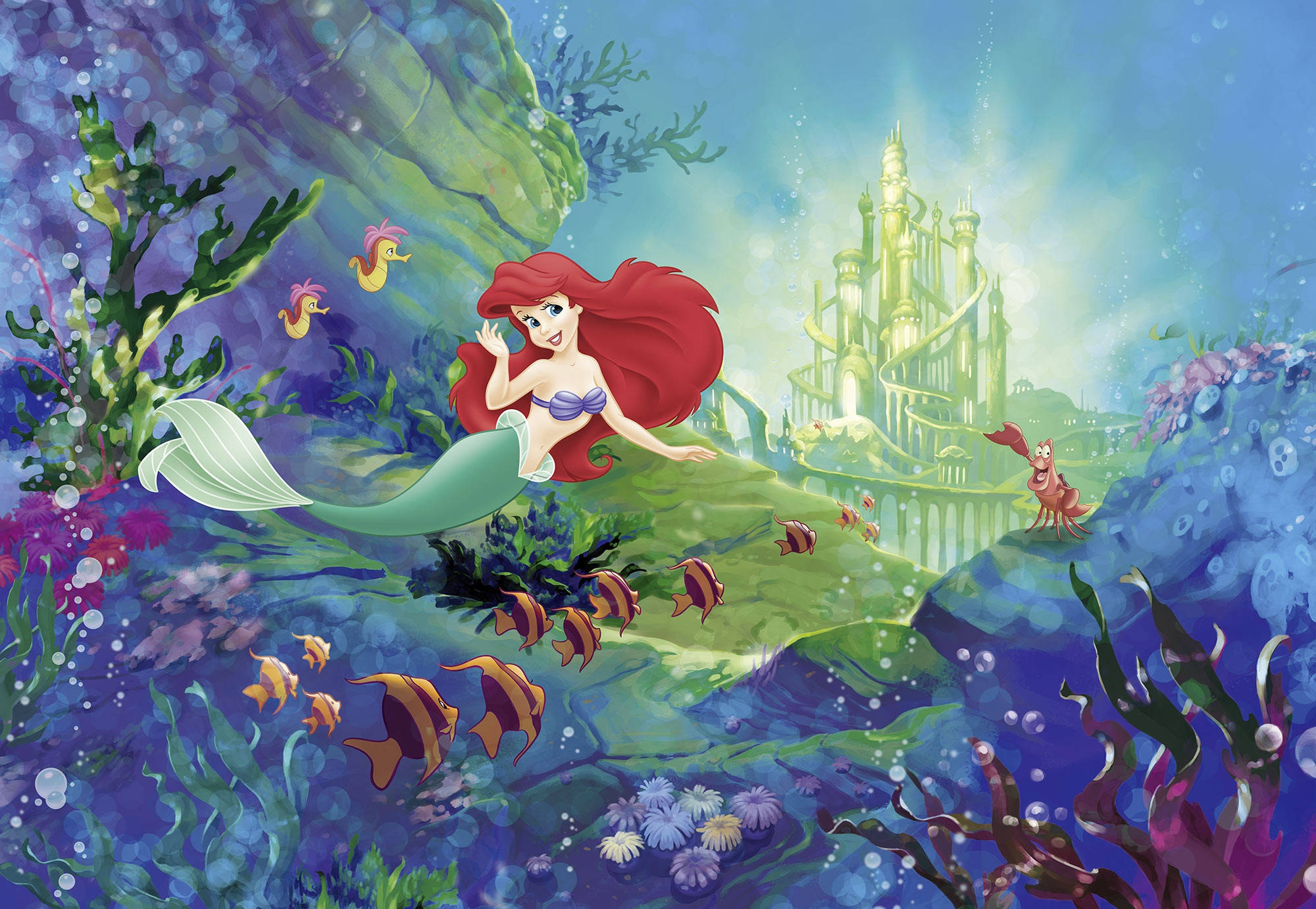 Ariel, red hair, coral reef, Full HD Desktop Wallpaper