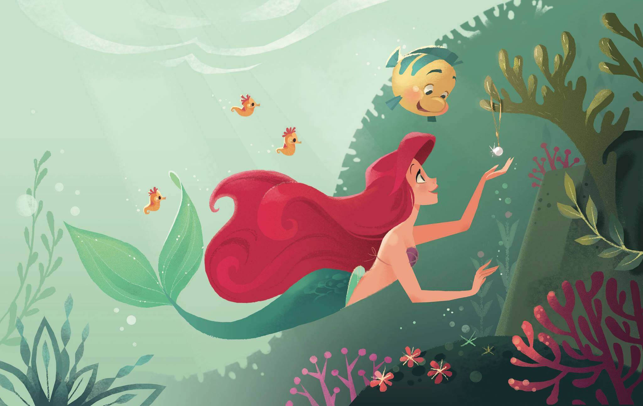 Ariel, red tail, sunlit coral reef, Full HD Desktop Wallpaper