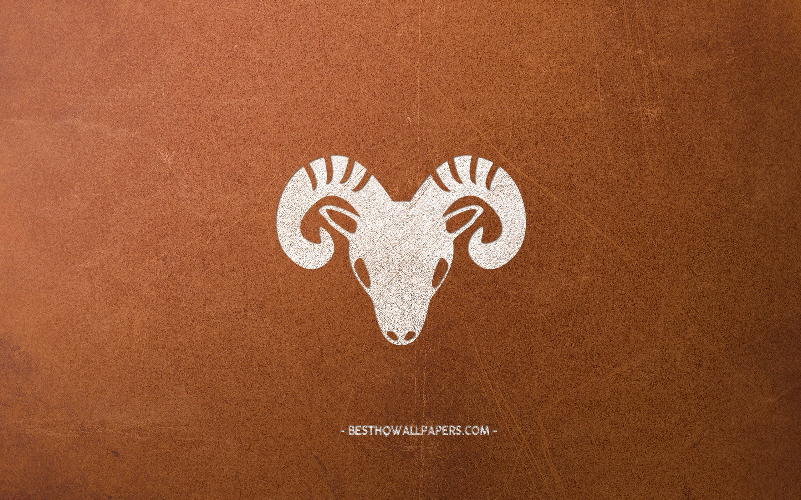 Simple Ram Aries Aesthetic, white stylized ram head logo, curved horns, 2K Desktop Wallpaper