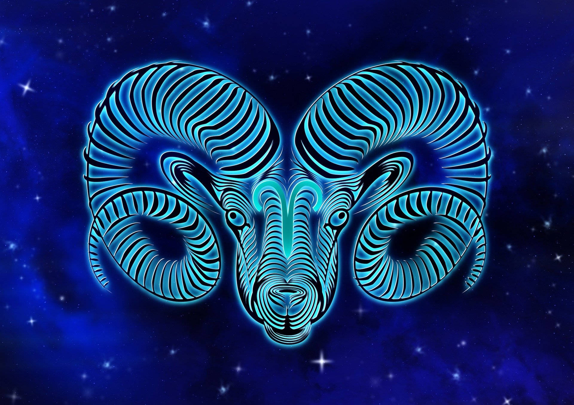 Aries Aesthetic, psychedelic blue, glowing blue ram, Full HD Desktop Wallpaper
