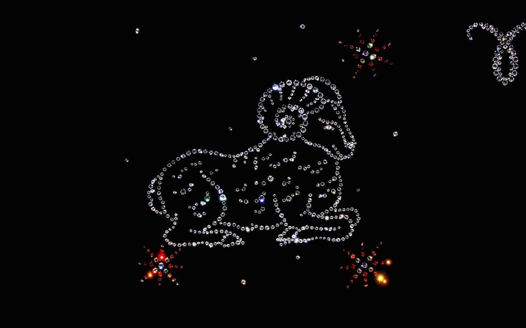 Aries zodiac sign, bedazzled crystal beads, black background, HD Desktop Wallpaper
