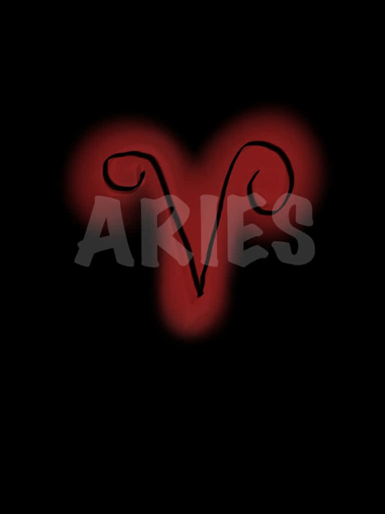 Aries, red heart-shaped zodiac symbol, black background, SD Phone Wallpaper