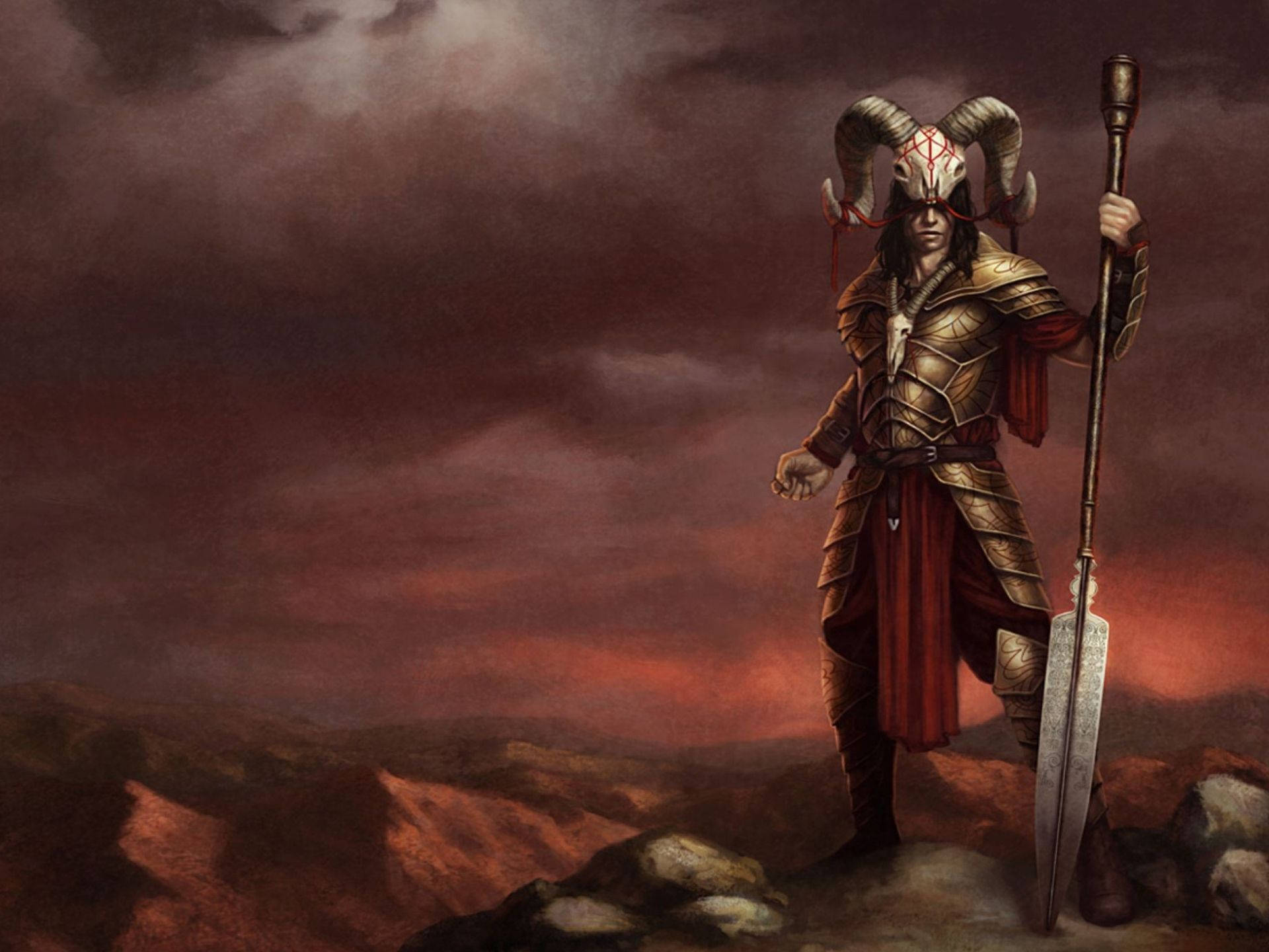 Aries Aesthetic, horned warrior, golden armor, Full HD Desktop Wallpaper