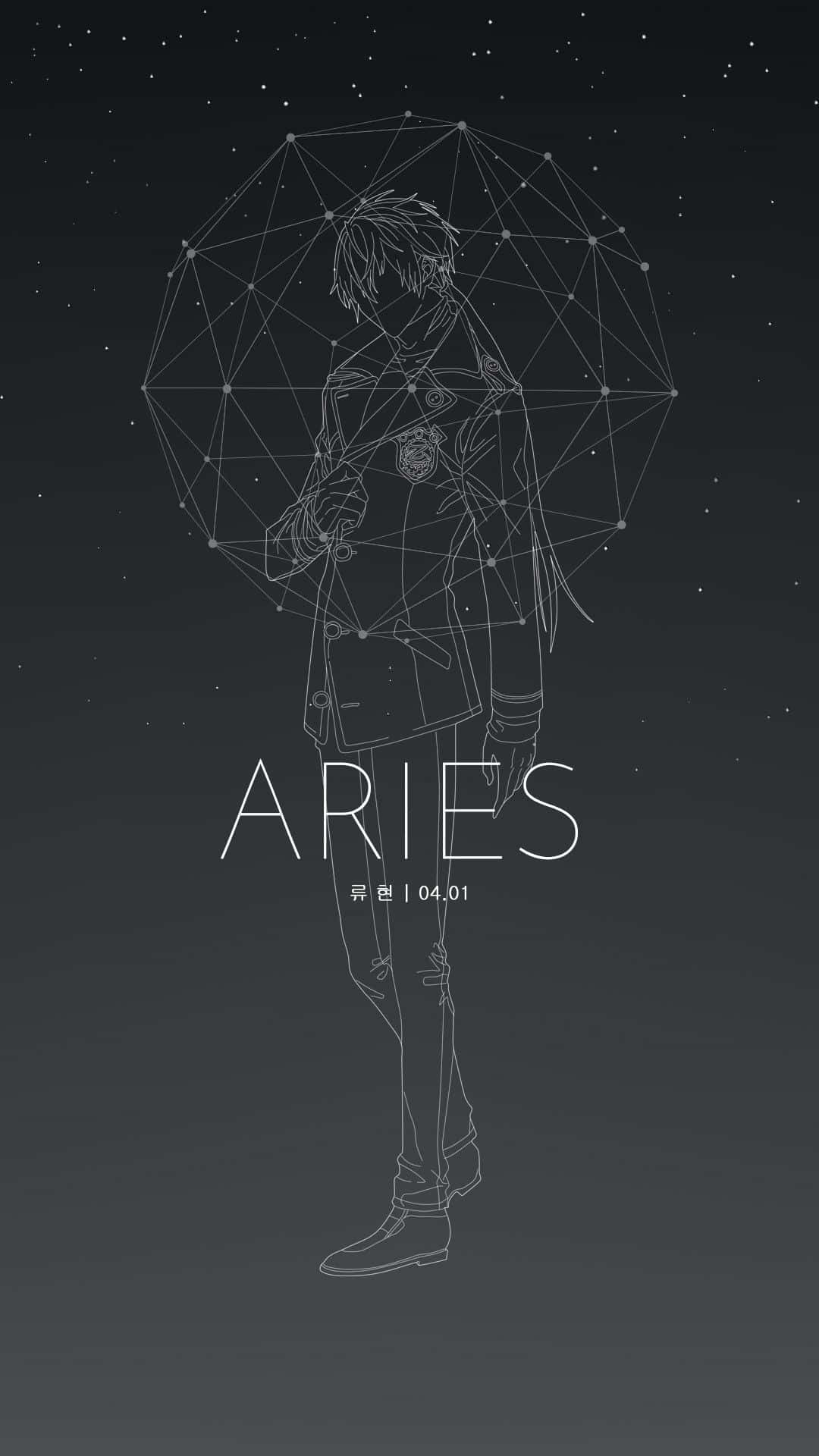 Aries, shiny black iPhone, minimalist line-art anime character, Full HD Phone Wallpaper