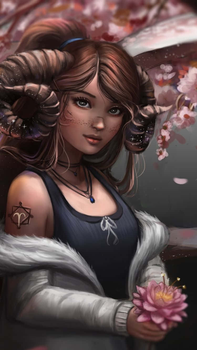 Aries iPhone, anime girl, ram horns, HD Phone Wallpaper