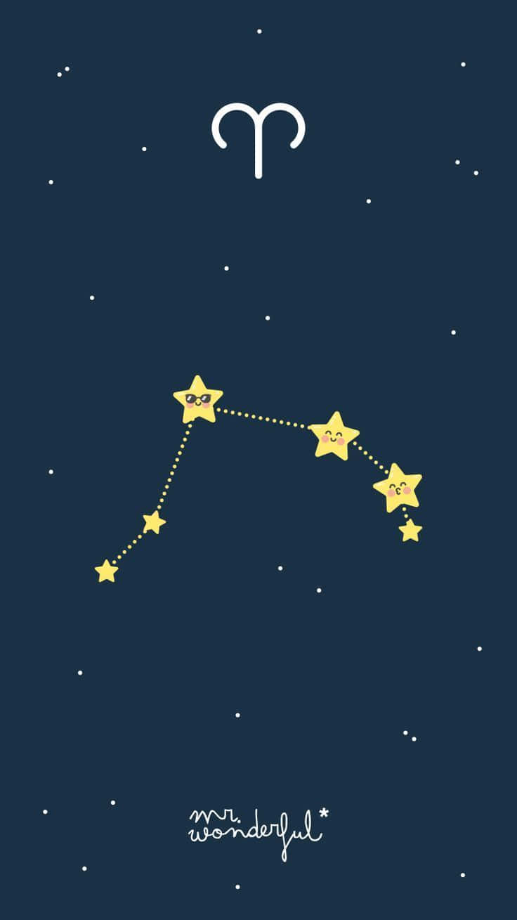 Aries iPhone, cute cartoon constellation, smiling yellow stars, HD Phone Wallpaper