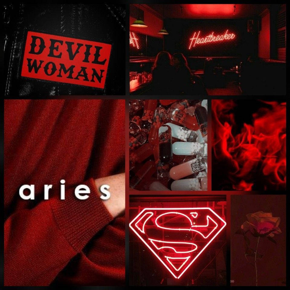 Aries, red, neon signs, SD Desktop Wallpaper
