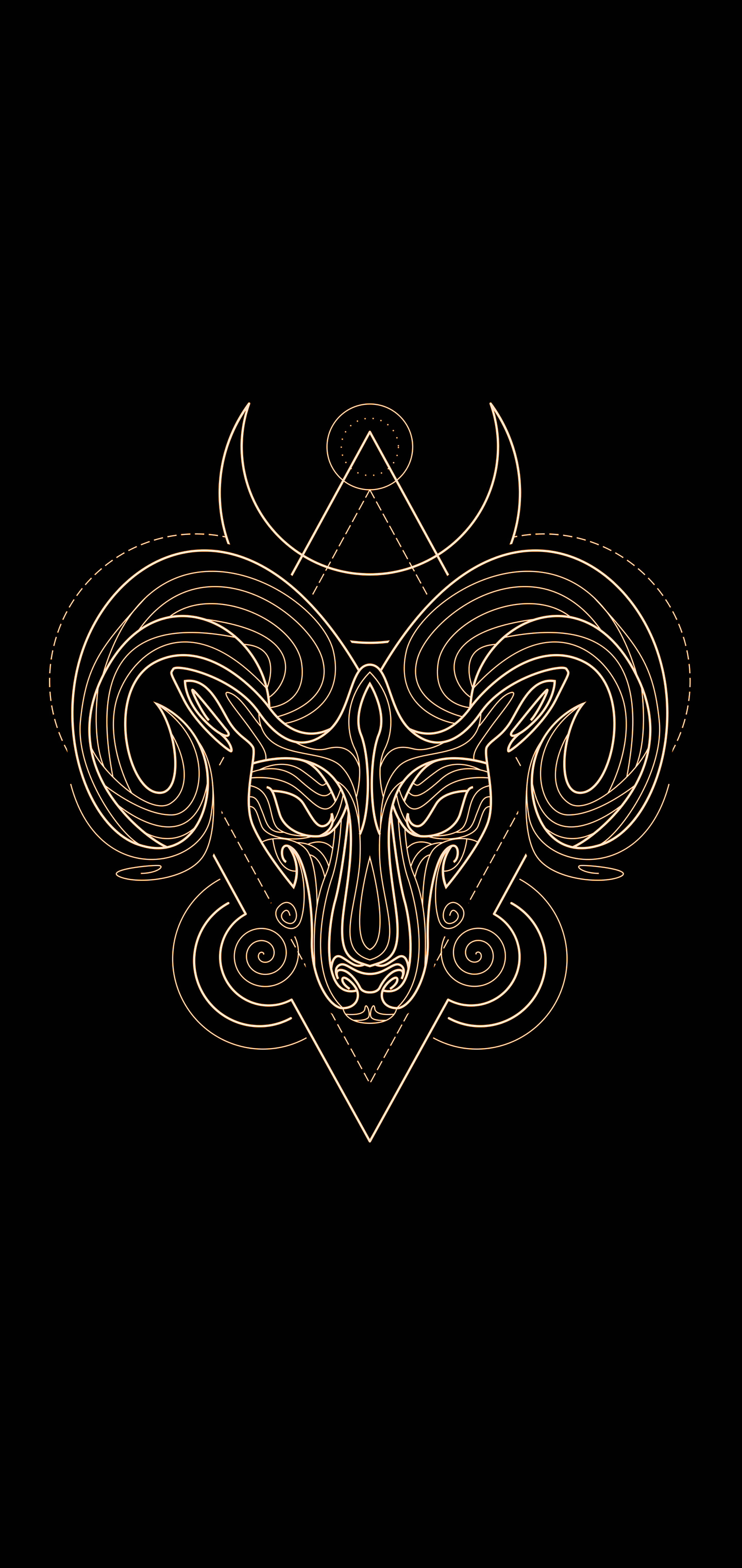 Aries, white ram skull, golden geometric ram head, 5K Phone Wallpaper