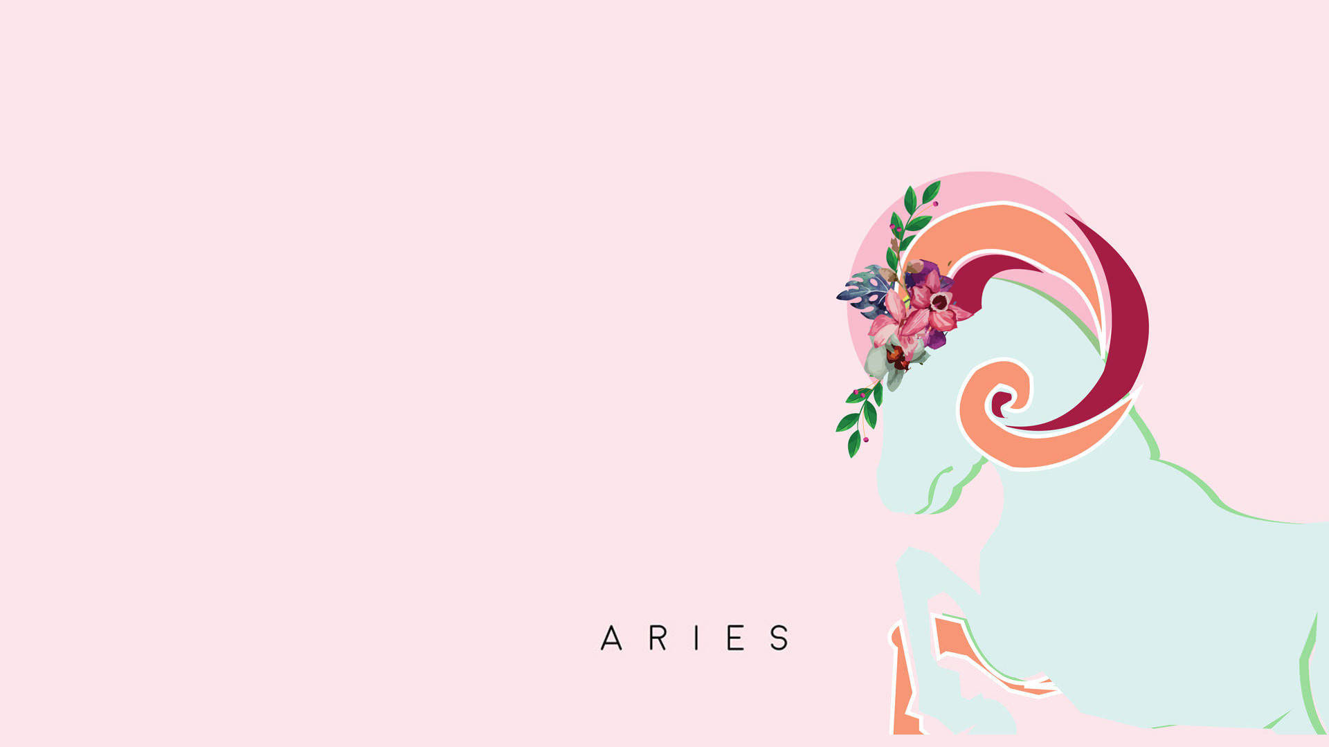 Pink Aries, pastel ram, floral crown, Full HD Desktop Wallpaper