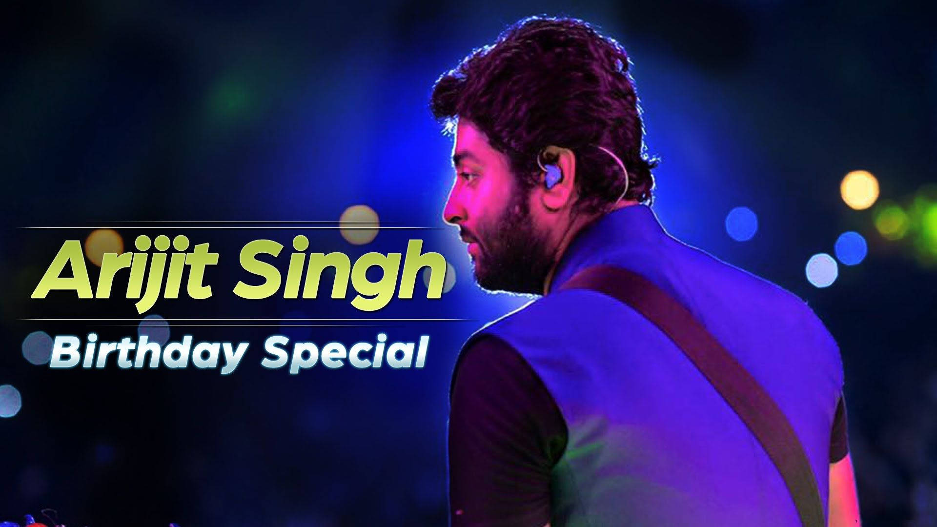 Arijit Singh, vibrant blue stage lights, bokeh background, Full HD Desktop Wallpaper