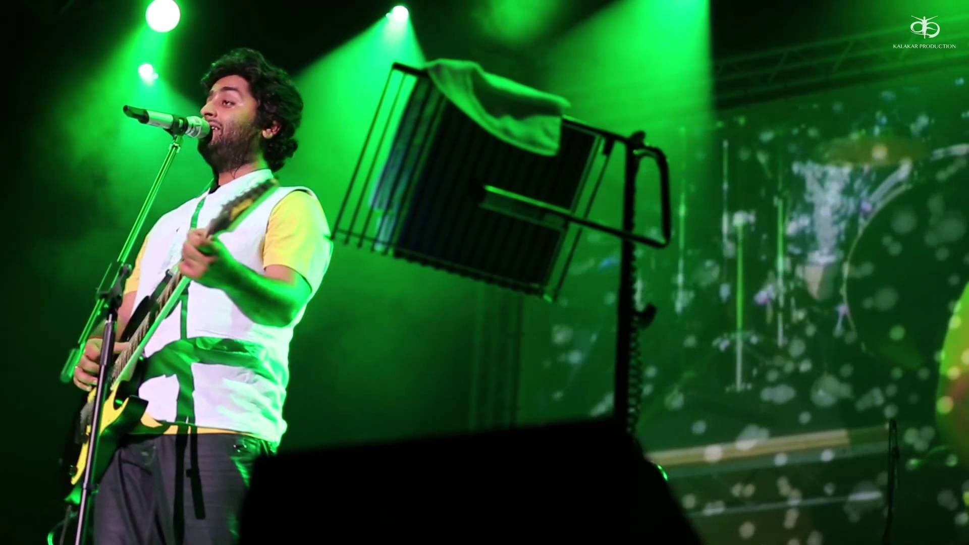 Arijit Singh, green stage, vibrant green stage lights, Full HD Desktop Wallpaper