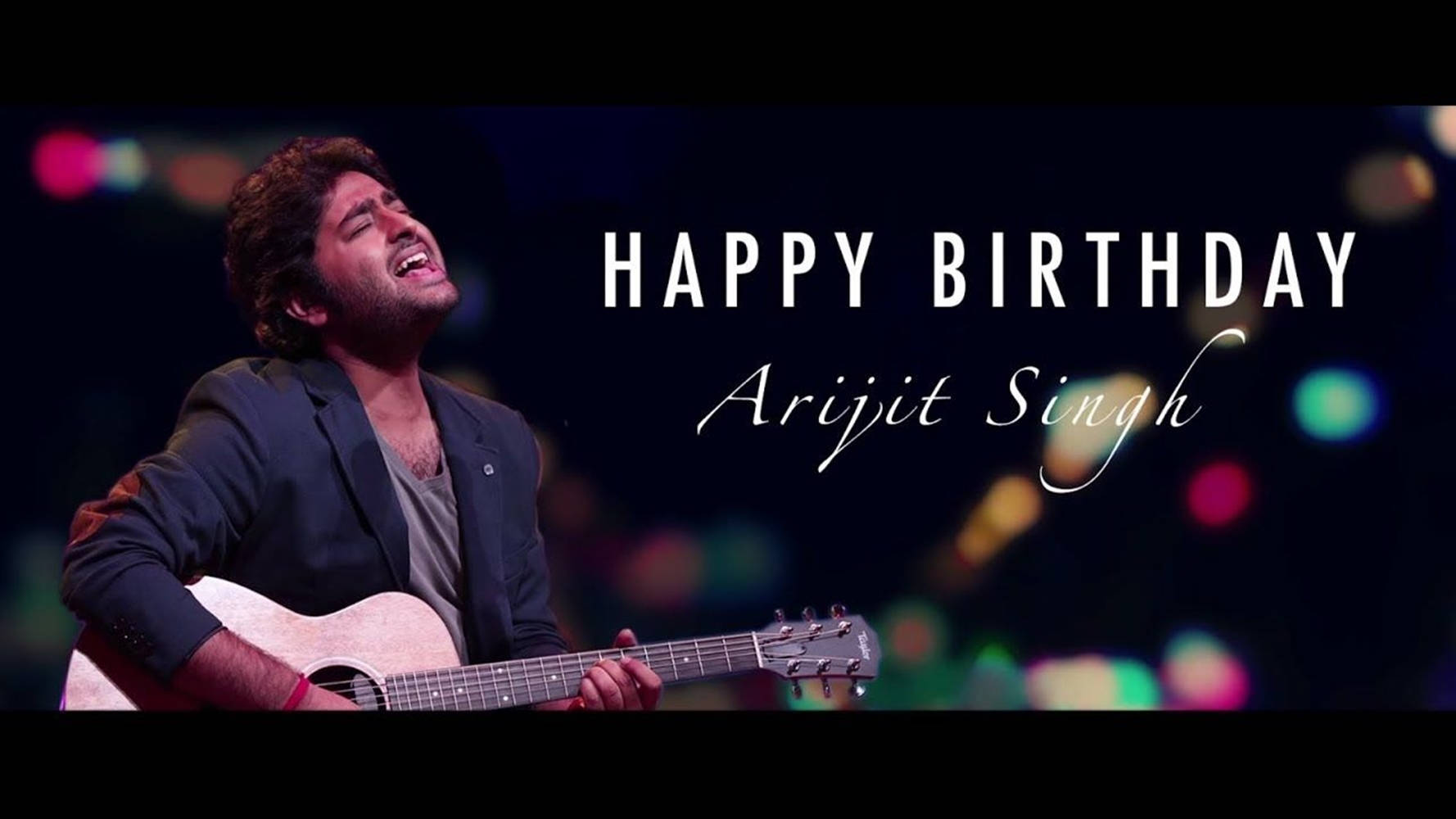 Arijit Singh, acoustic guitar, colorful bokeh lights, HD Desktop Wallpaper