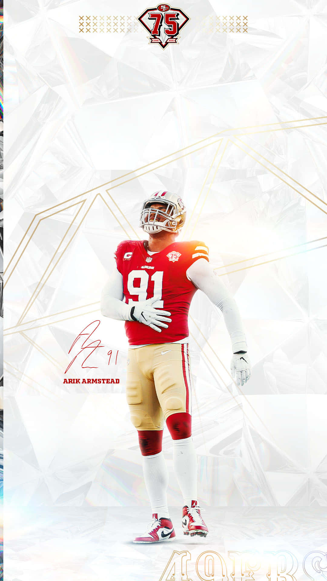 Arik Armstead, 49ers uniform, red and gold, Full HD Phone Wallpaper