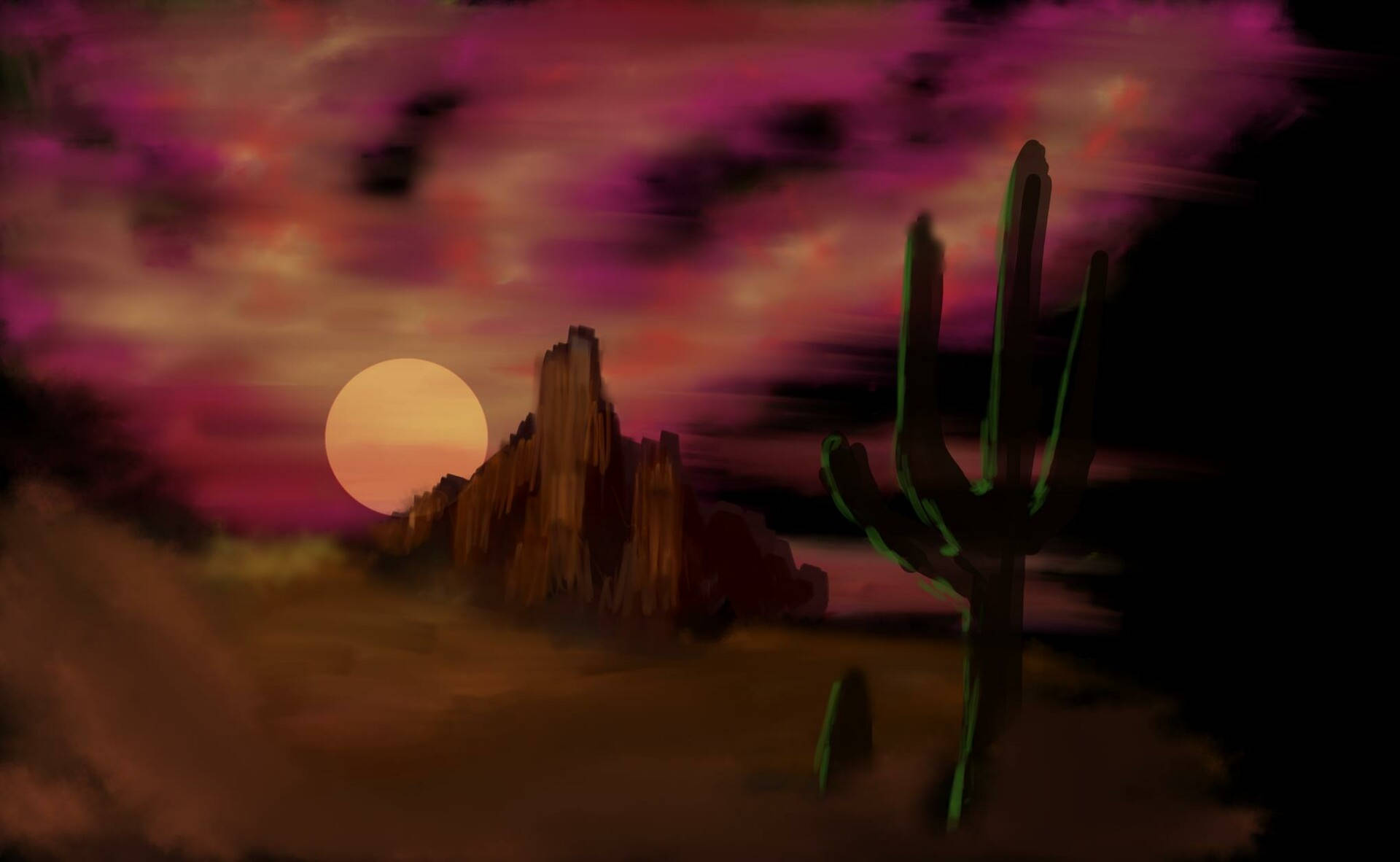 cactus, full moon, Arizona Desert, Full HD Desktop Wallpaper