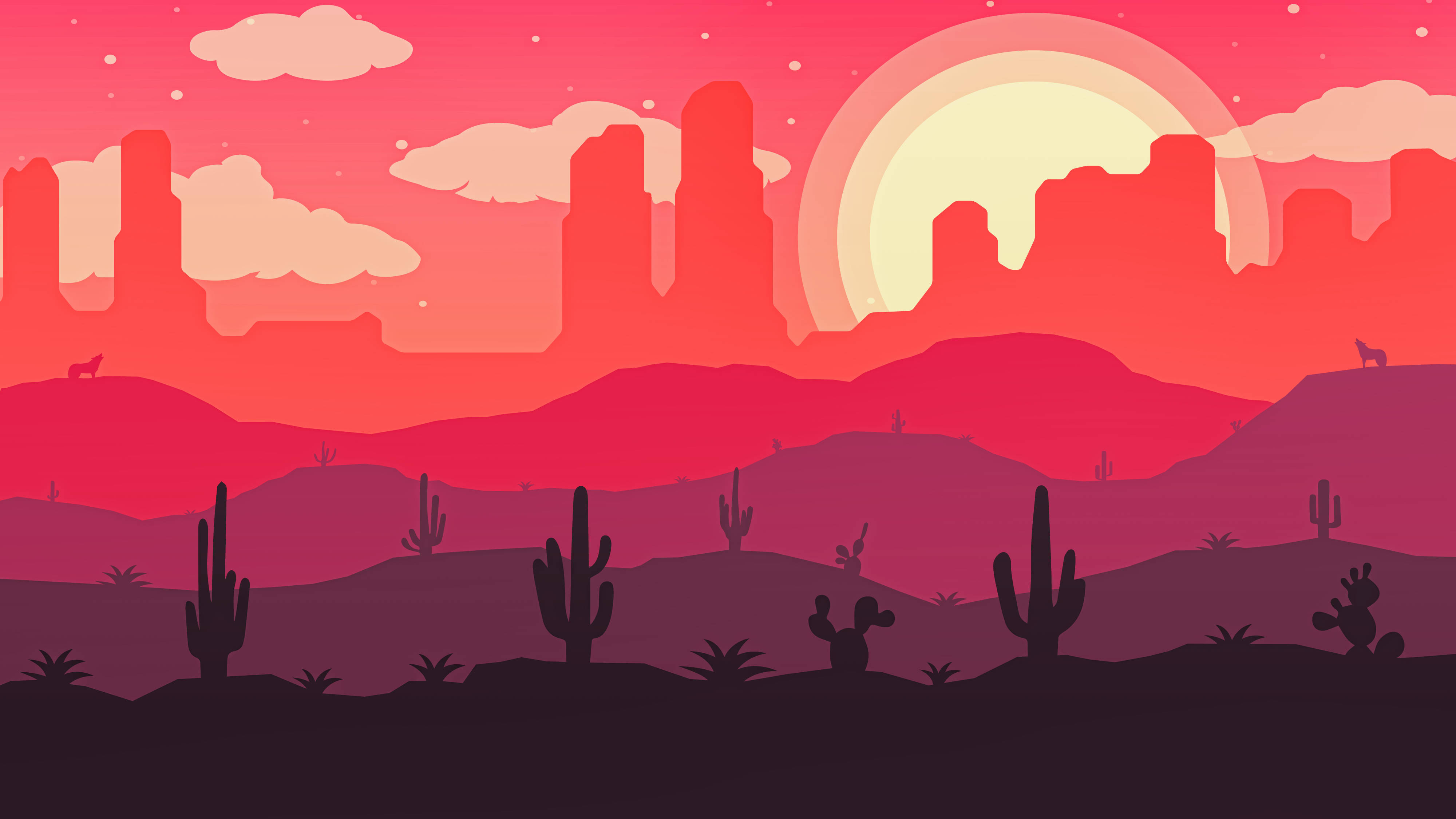 vector art, red desert, desert sunset, 4K Desktop Wallpaper