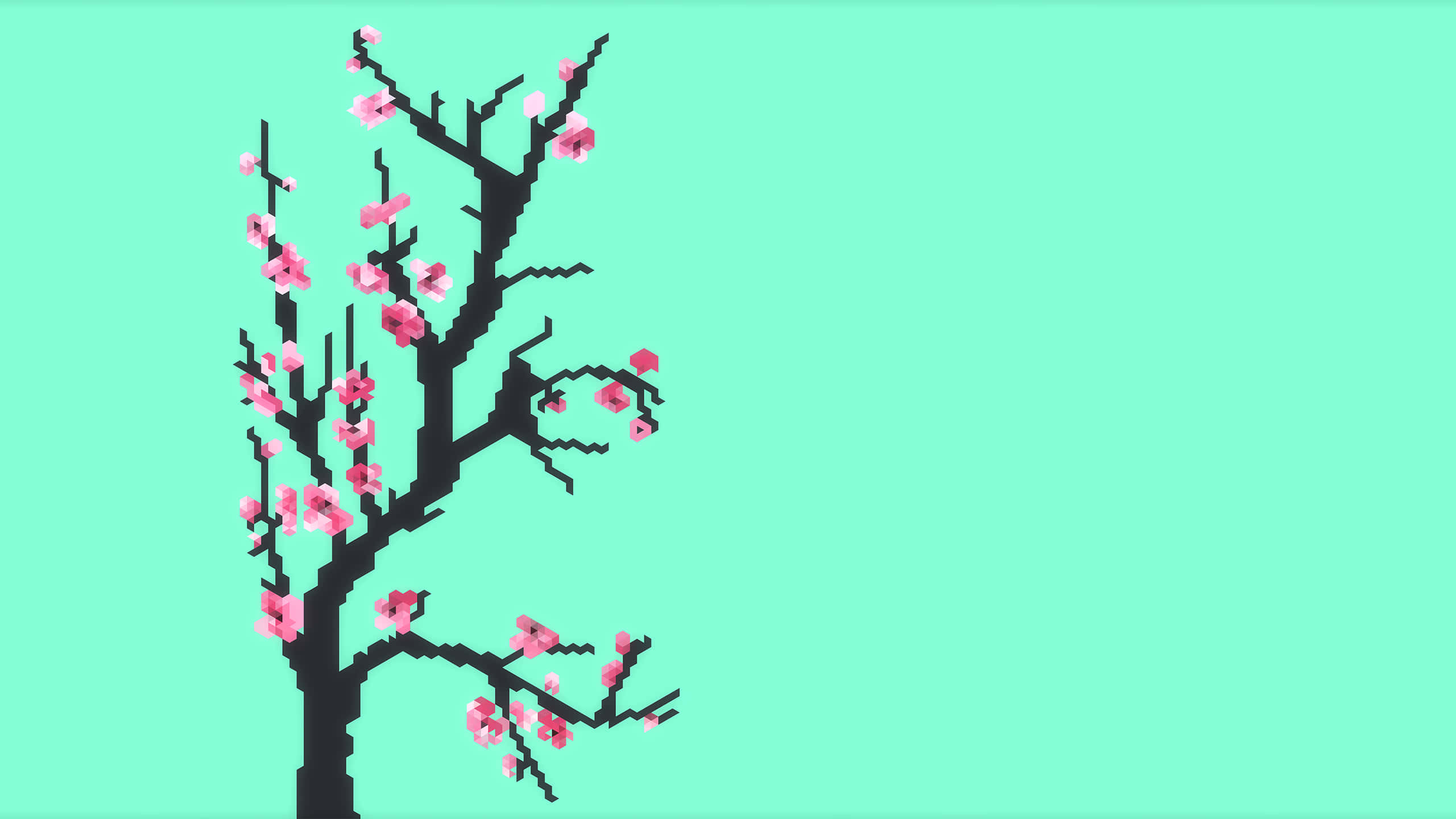Arizona Tea, pixel-art cherry blossom tree, pink flowers, 2K Desktop Wallpaper