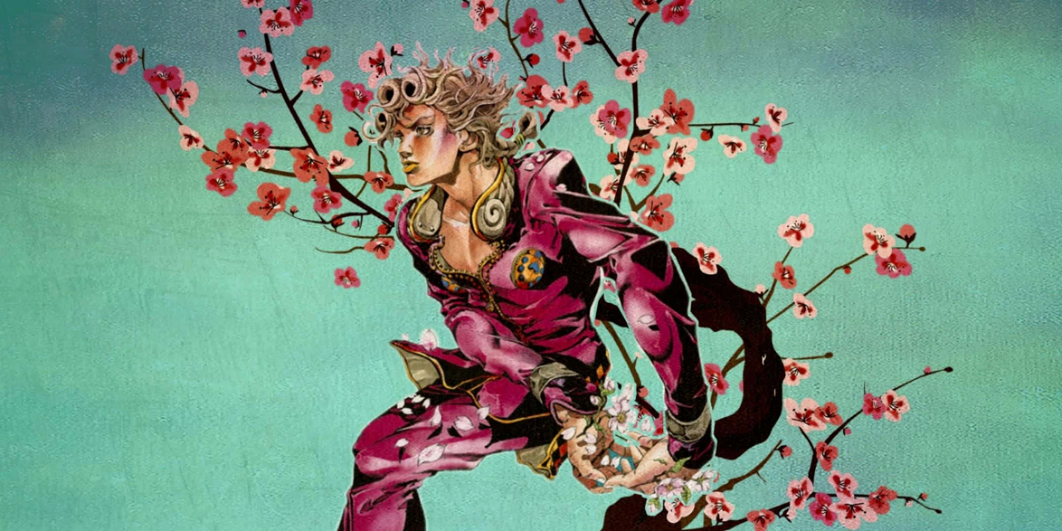 Arizona Tea, magenta outfit, pink cherry blossoms, Full HD Desktop Wallpaper