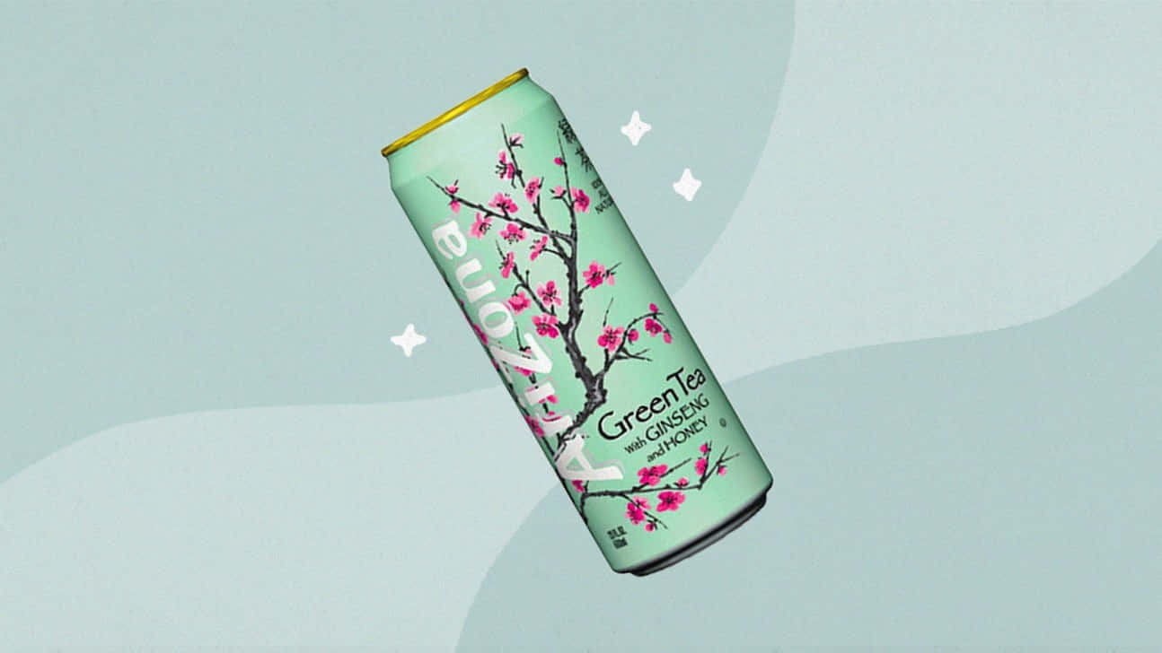 Arizona Tea, mint green tea can, pink cherry blossoms, HD Desktop Wallpaper