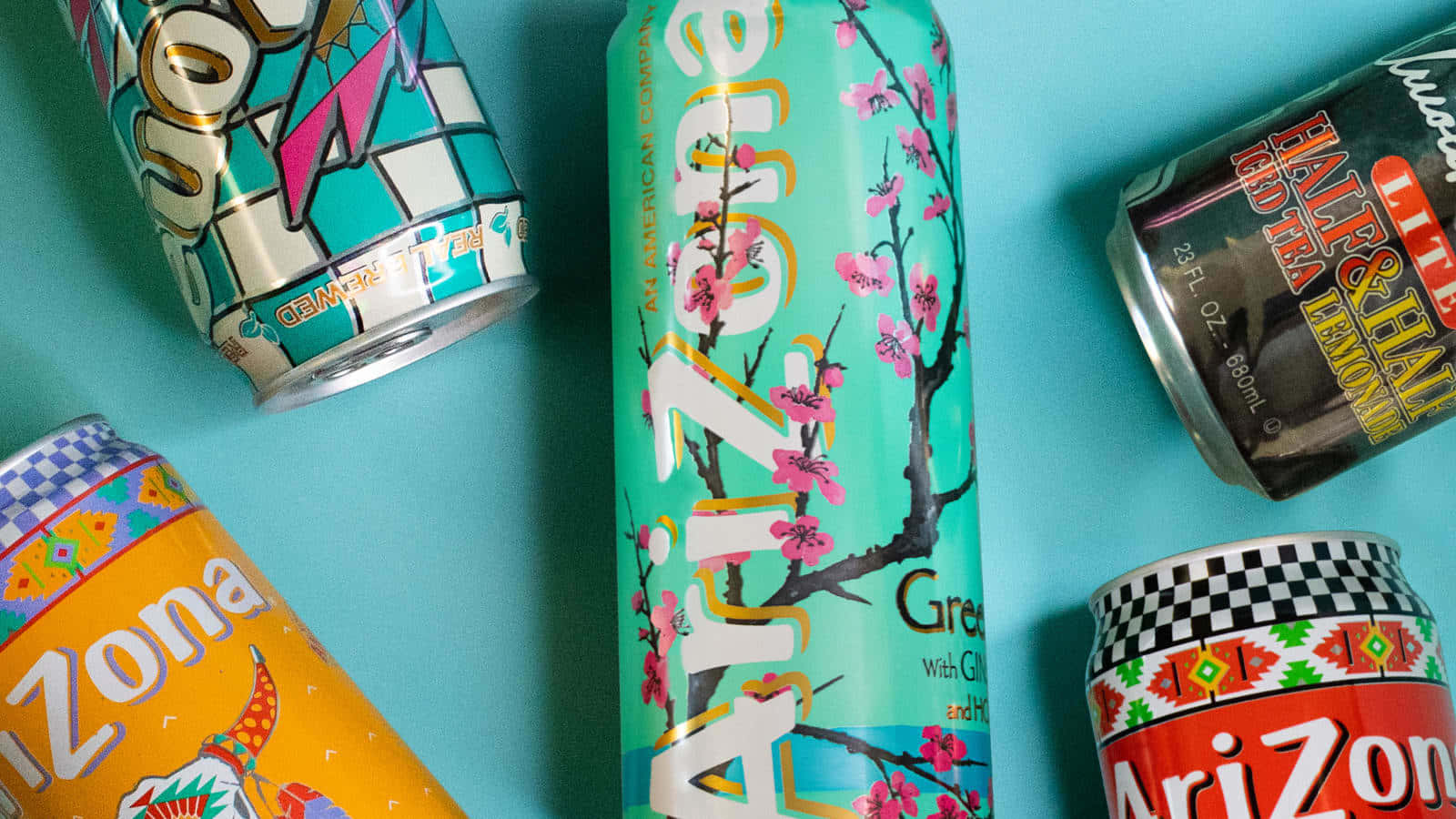 Arizona Tea, floral and geometric designs, teal background, HD Desktop Wallpaper