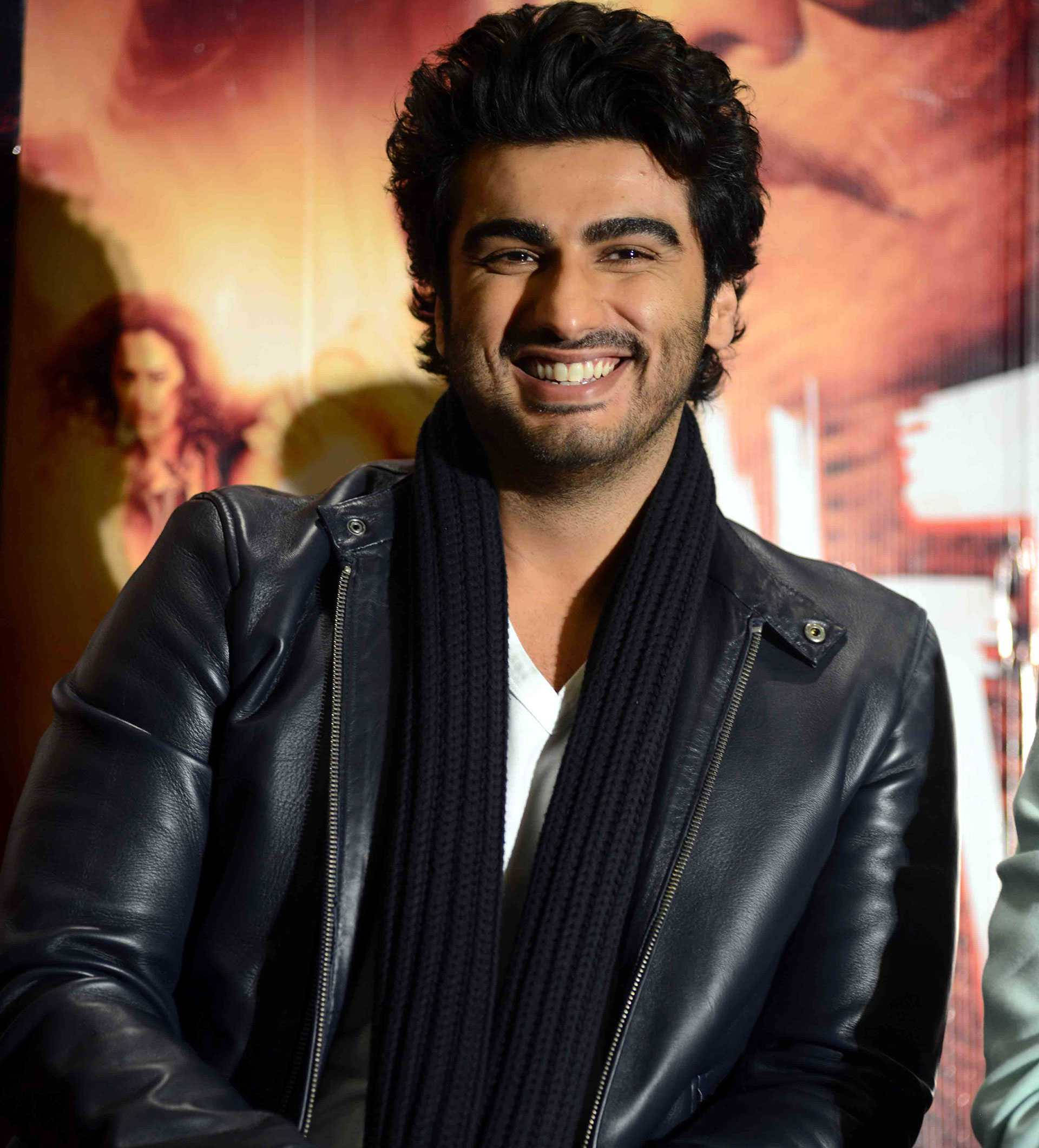 Arjun Kapoor, black leather jacket, scarf, Full HD Phone Wallpaper