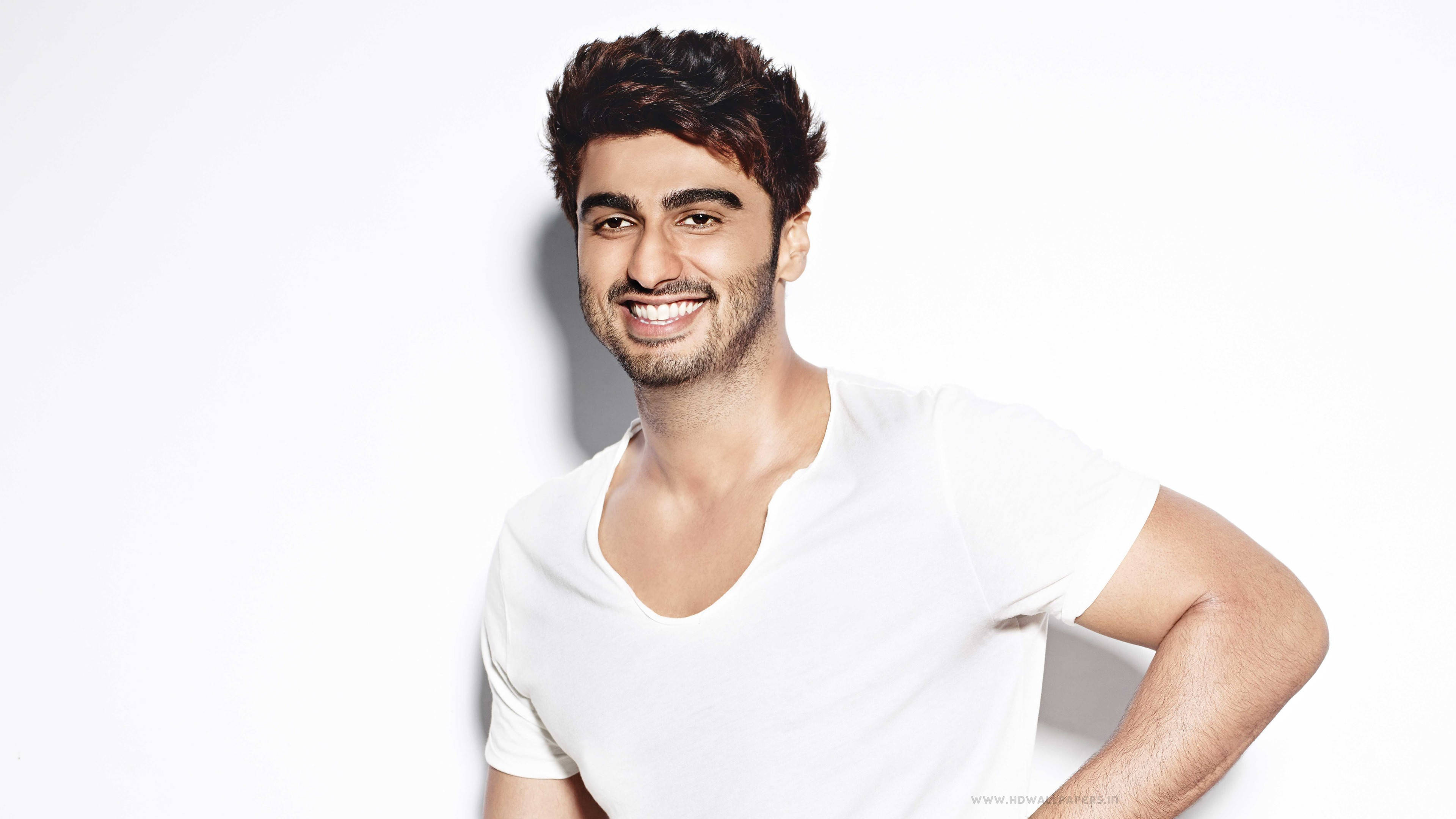 Arjun Kapoor, white t-shirt, plain white background, 4K Desktop Wallpaper
