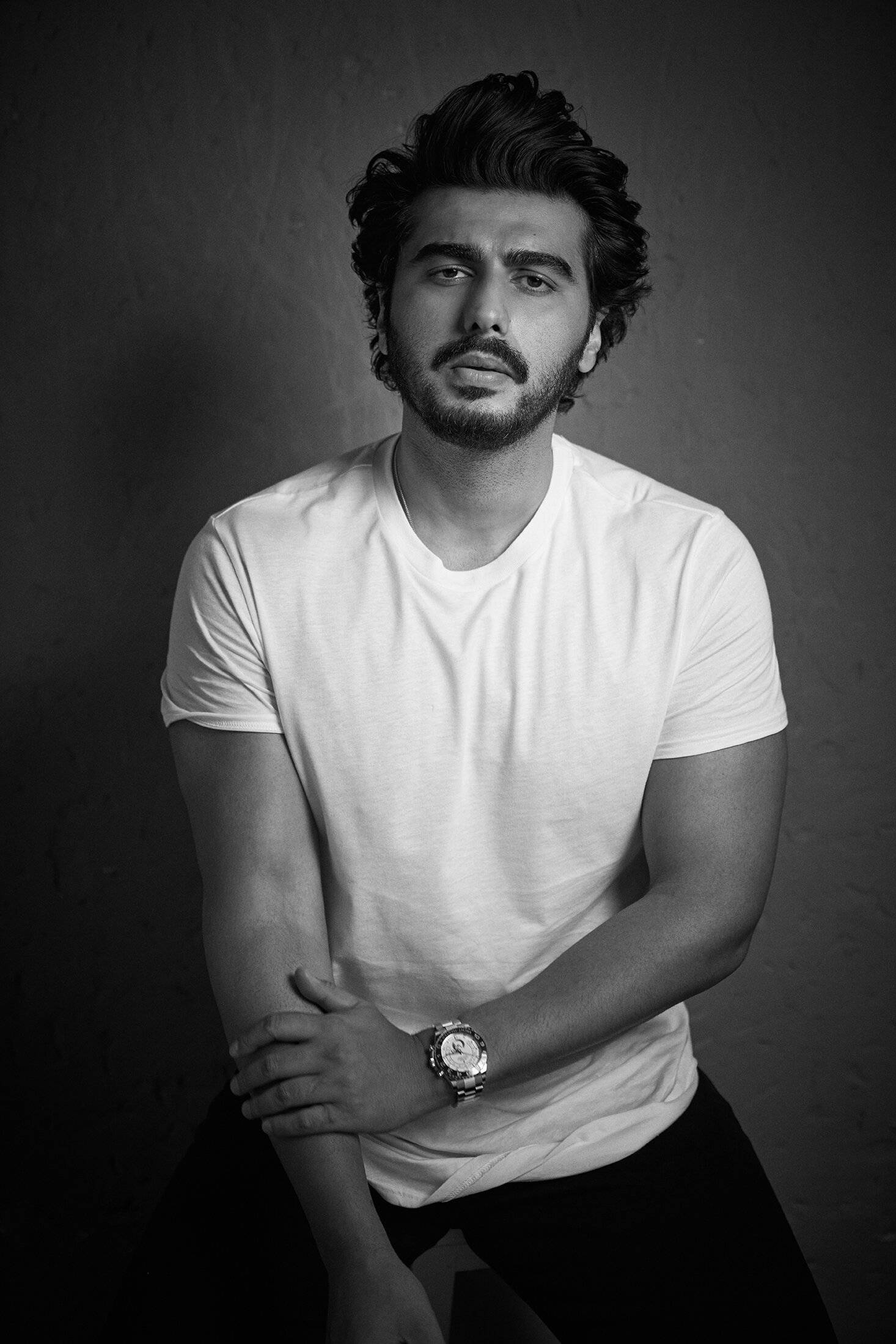 Arjun Kapoor, black and white portrait, styled hair, Full HD Phone Wallpaper