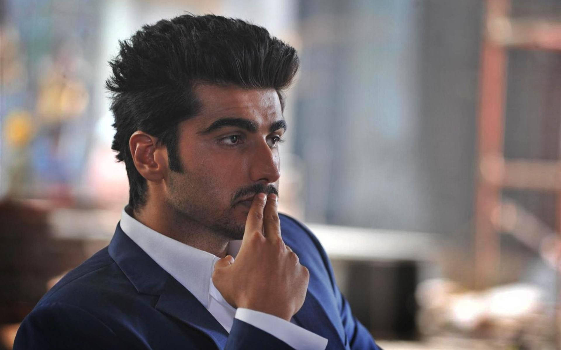 Arjun Kapoor, blue suit, finger on lips, Full HD Desktop Wallpaper