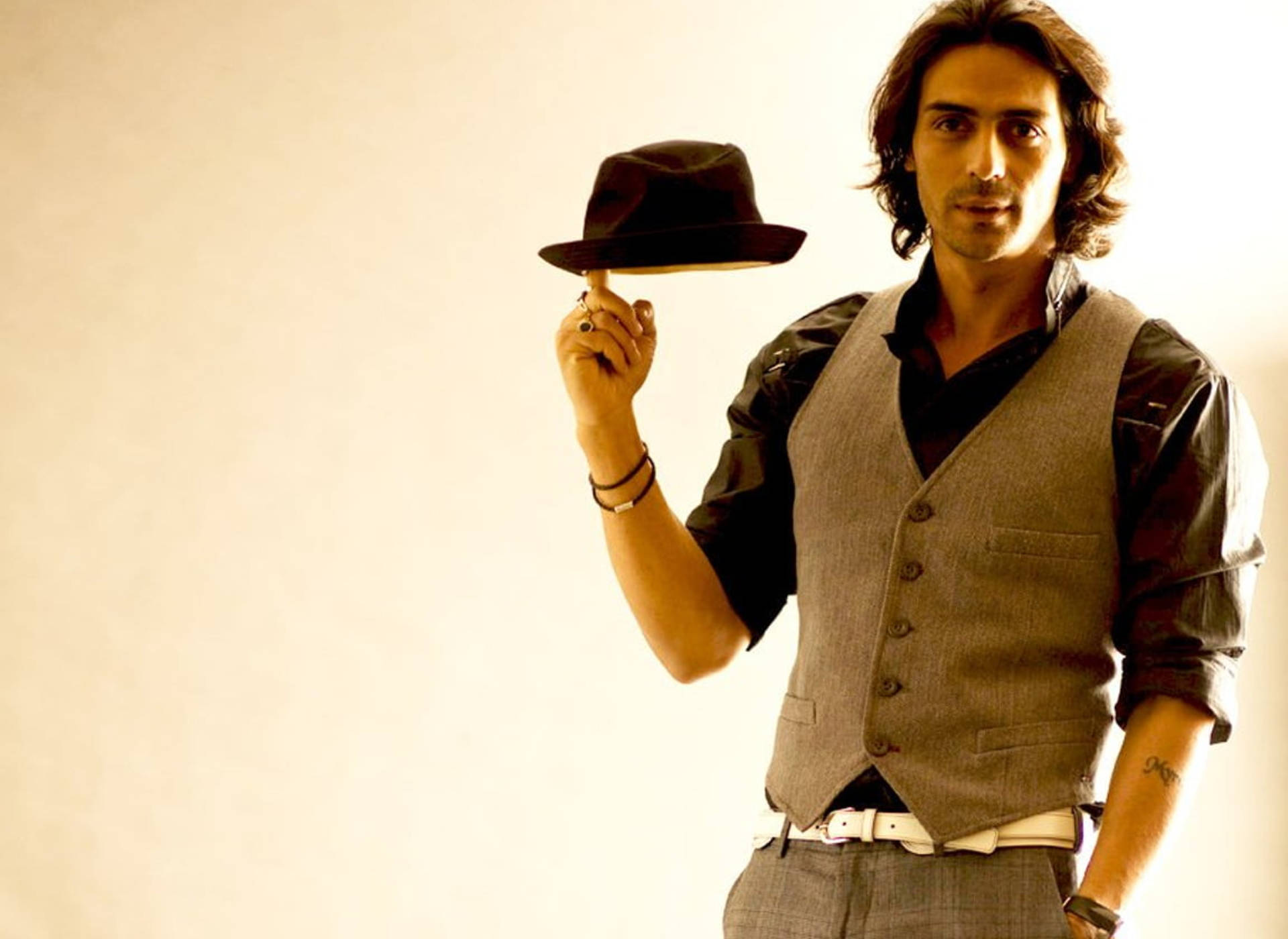 Arjun Rampal, black fedora, wavy hair, Full HD Desktop Wallpaper