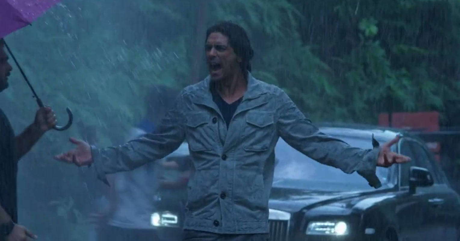 Arjun Rampal, pouring rain, purple umbrella, HD Desktop Wallpaper
