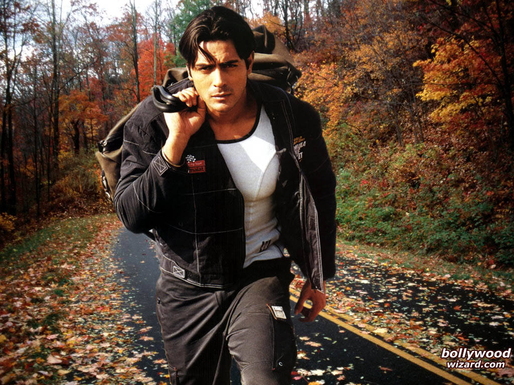 Arjun Rampal, forest road, autumn leaves, SD Desktop Wallpaper
