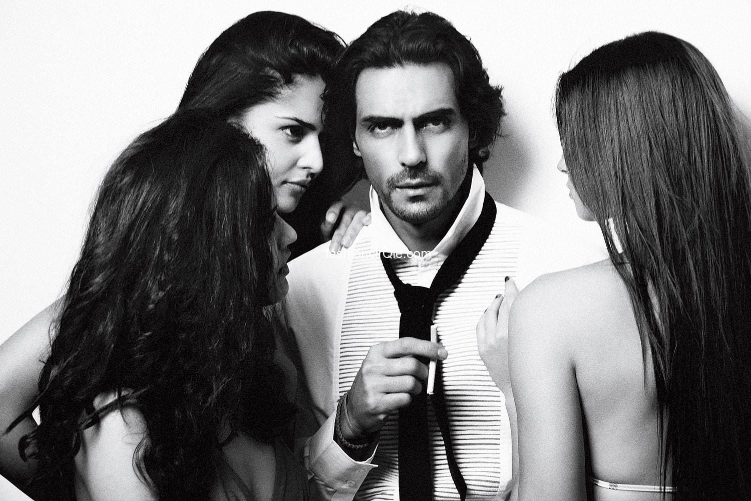 Arjun Rampal, striped shirt, black and white portrait, HD Desktop Wallpaper