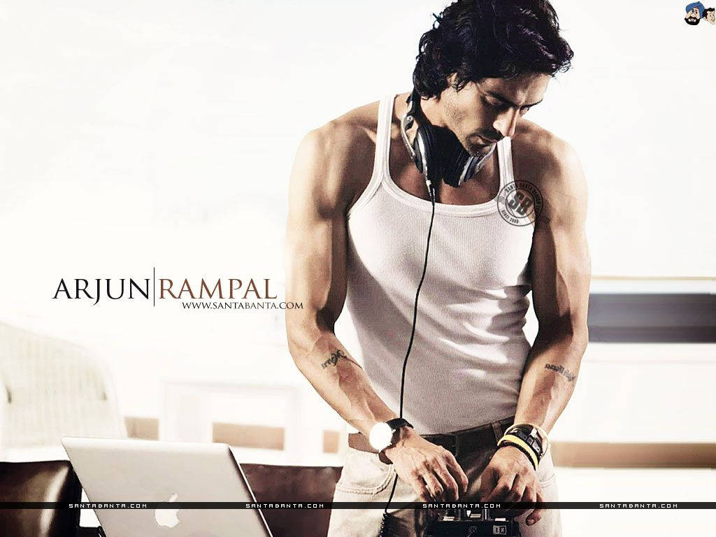 Arjun Rampal, white tank top, headphones, SD Desktop Wallpaper