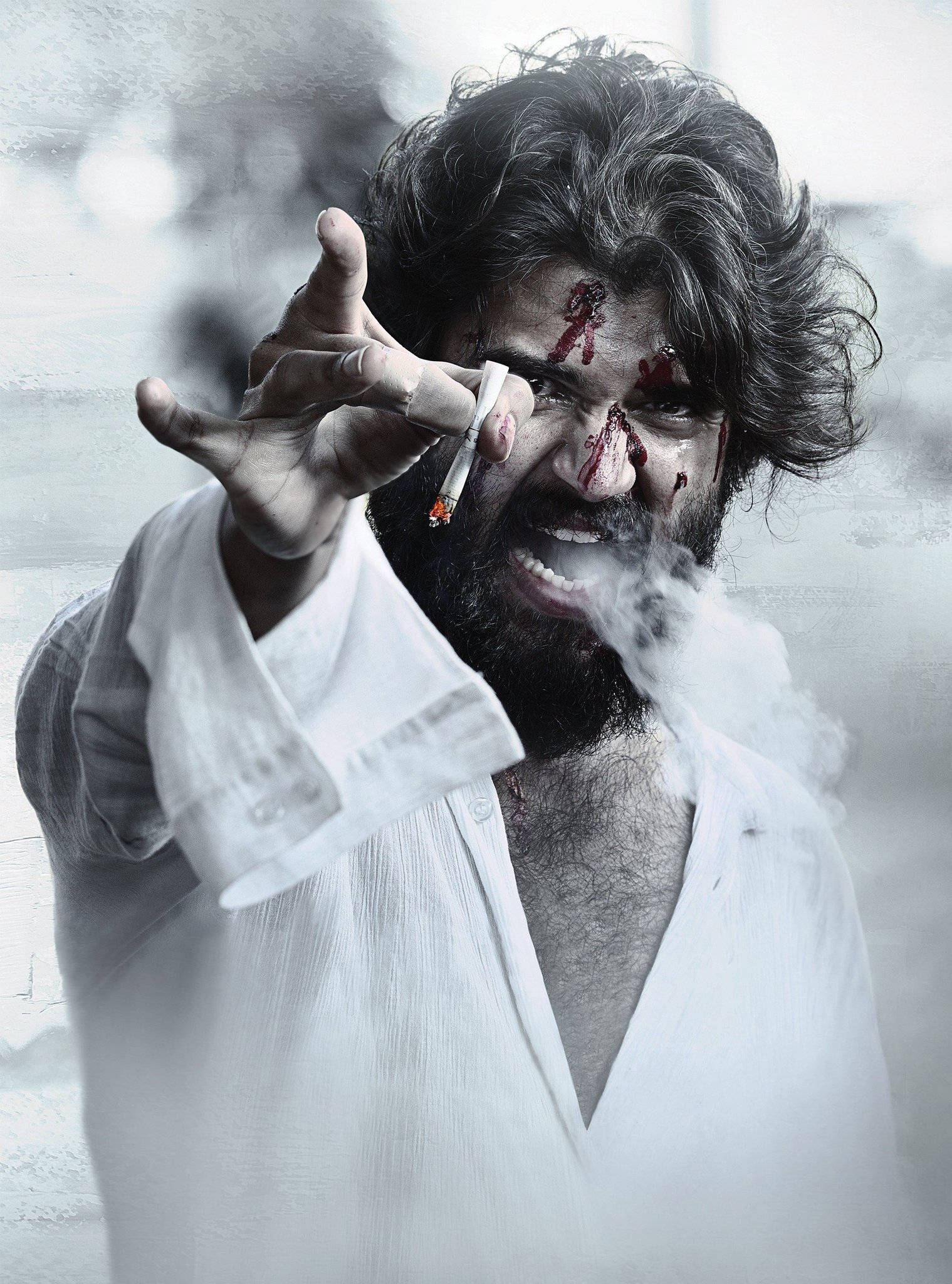 Arjun Reddy, madly smoking, bloodied face, Full HD Phone Wallpaper