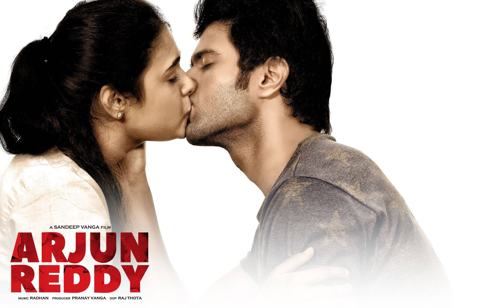 Arjun Reddy, kissing scene, stark white background, Full HD Desktop Wallpaper