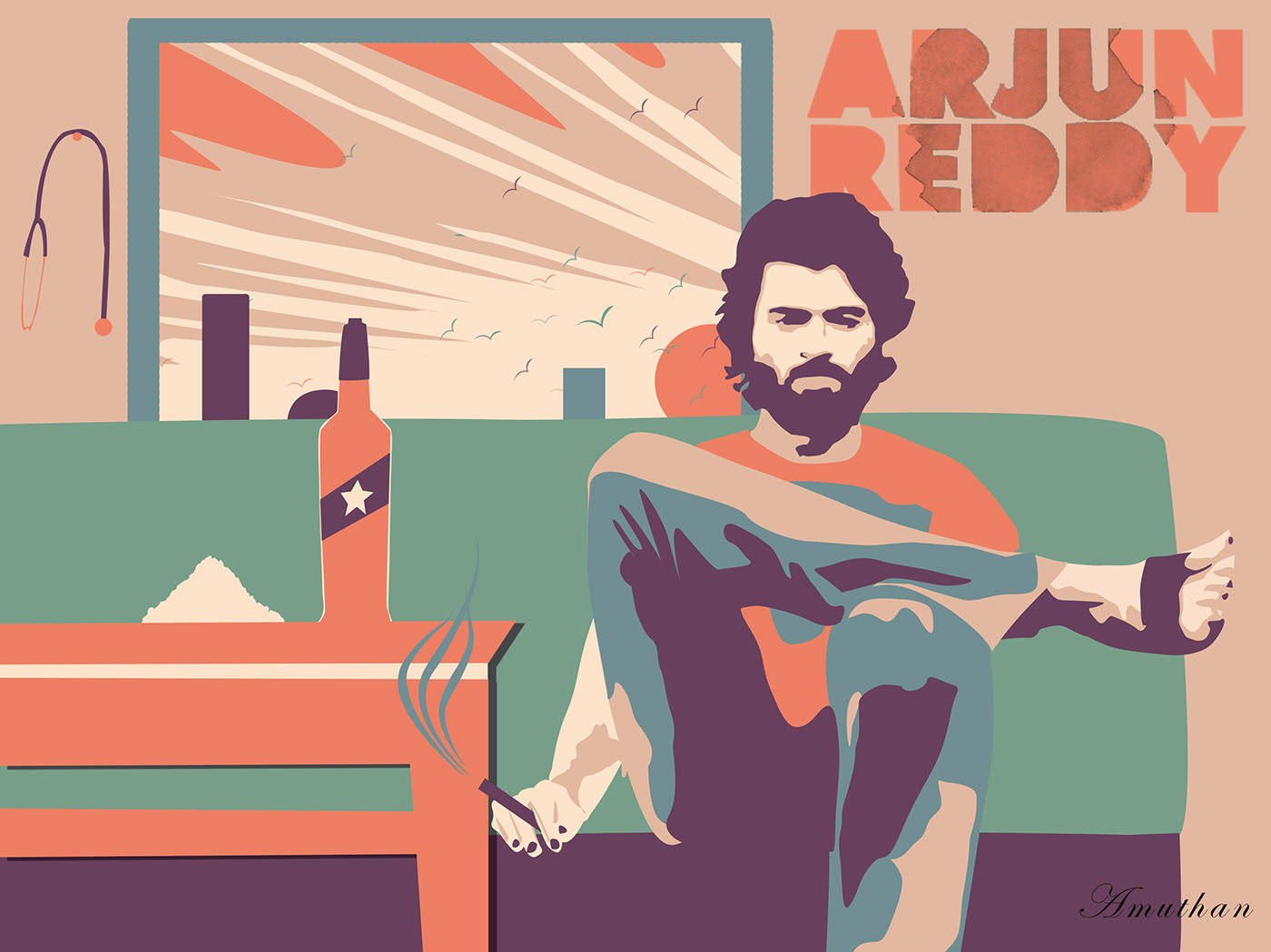 Arjun Reddy, bearded man, couch, HD Desktop Wallpaper