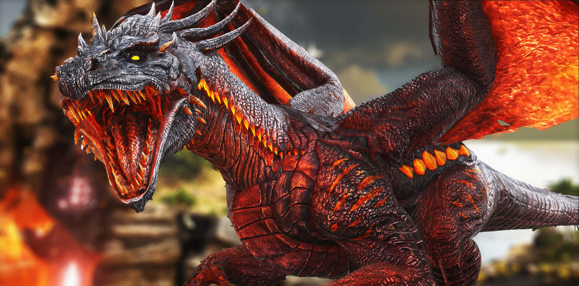 Ark Survival 4K, dragon, red and black wings, Full HD Desktop Wallpaper