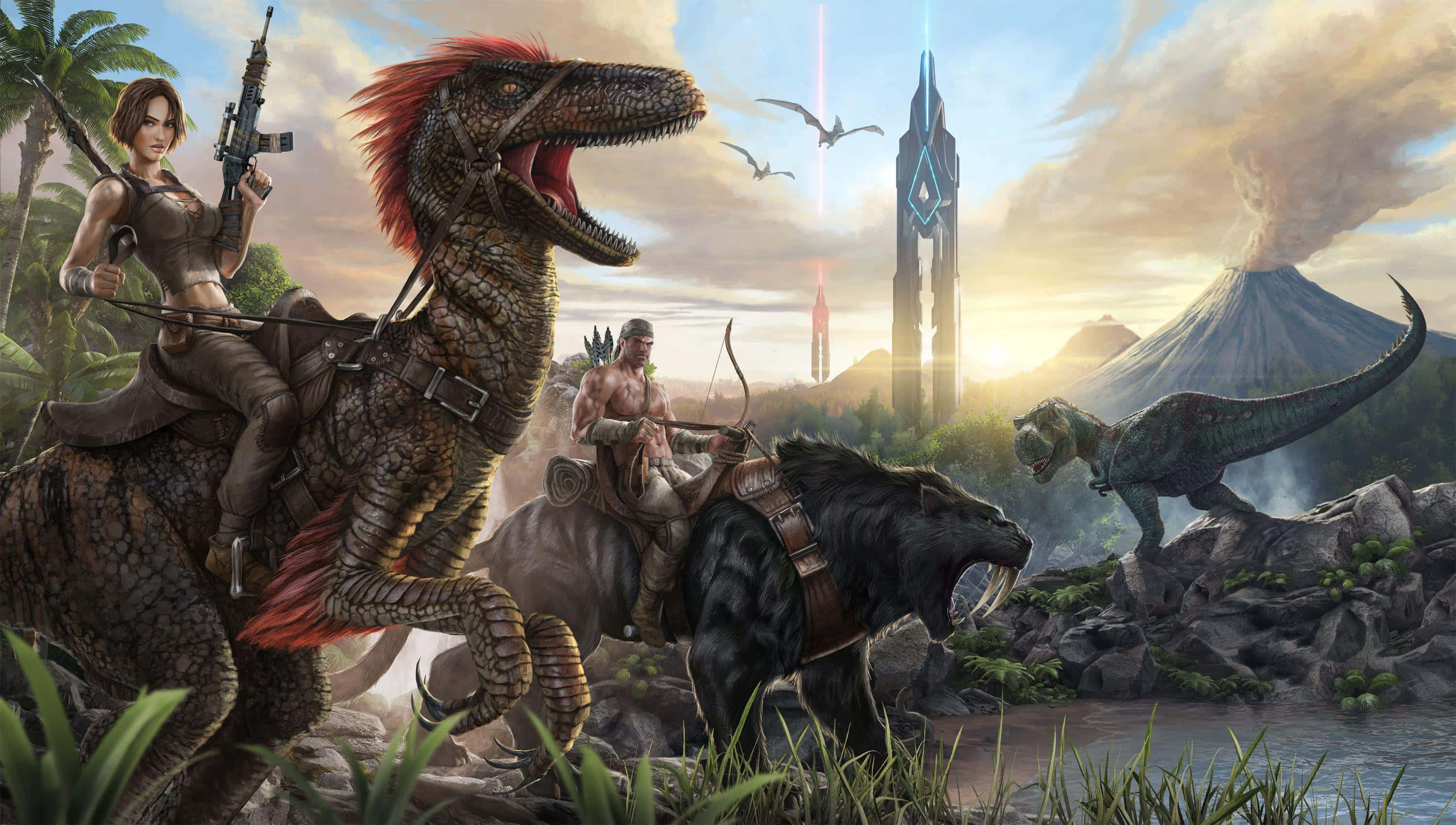 Ark Survival, horses, dinosaur, 2K Desktop Wallpaper
