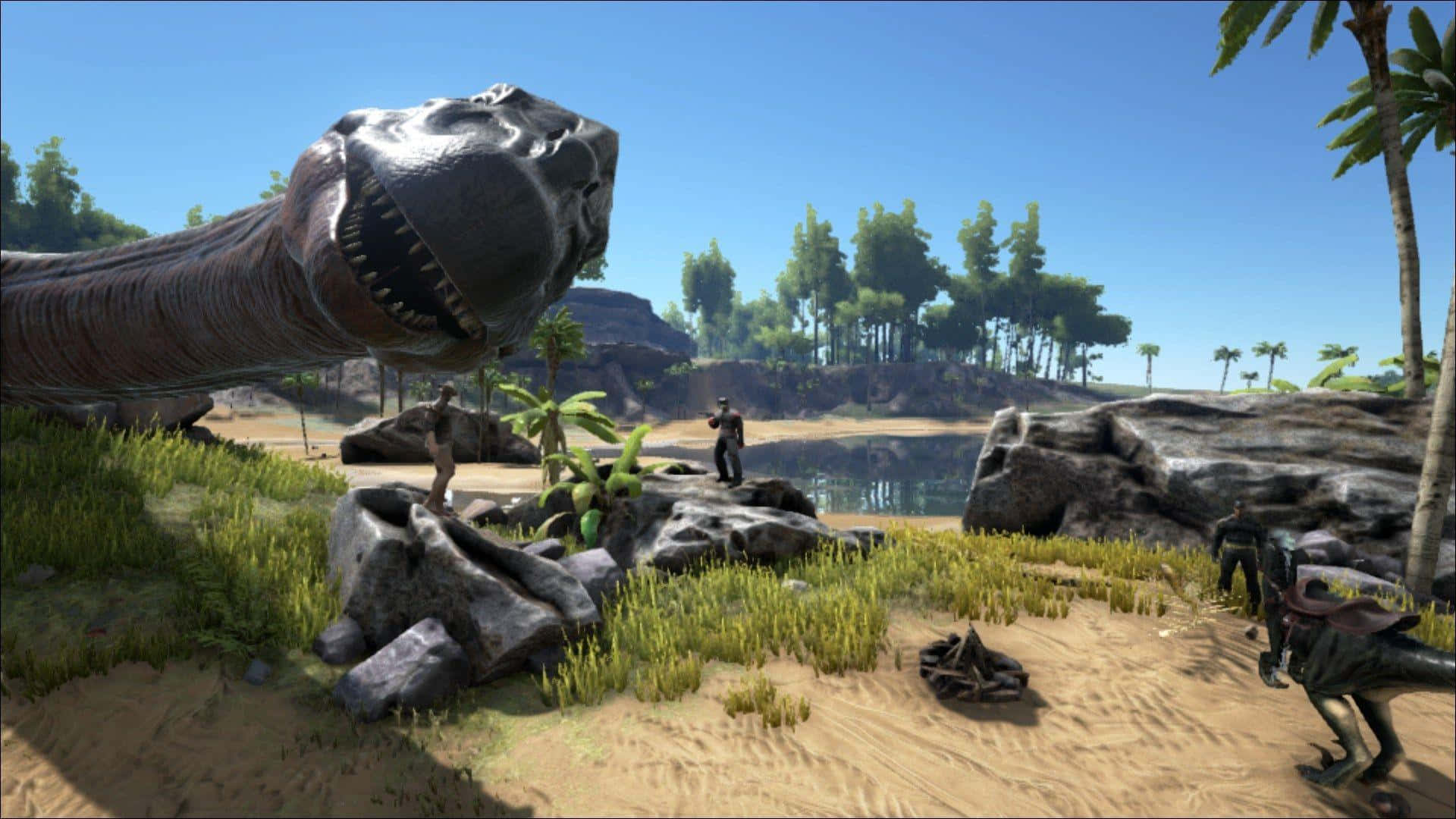 Ark Survival 4K, dinosaur head, prehistoric landscape, Full HD Desktop Wallpaper